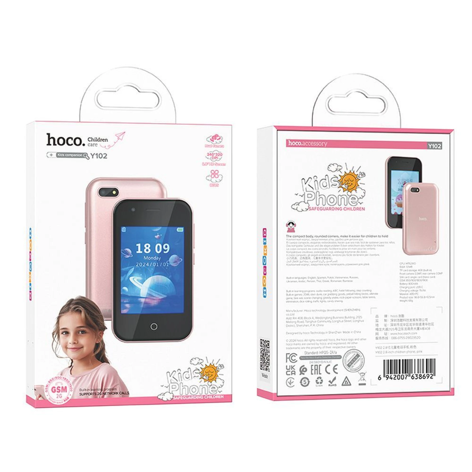Mobitel za djecu HOCO smartphone Y102 2.8inch rozi