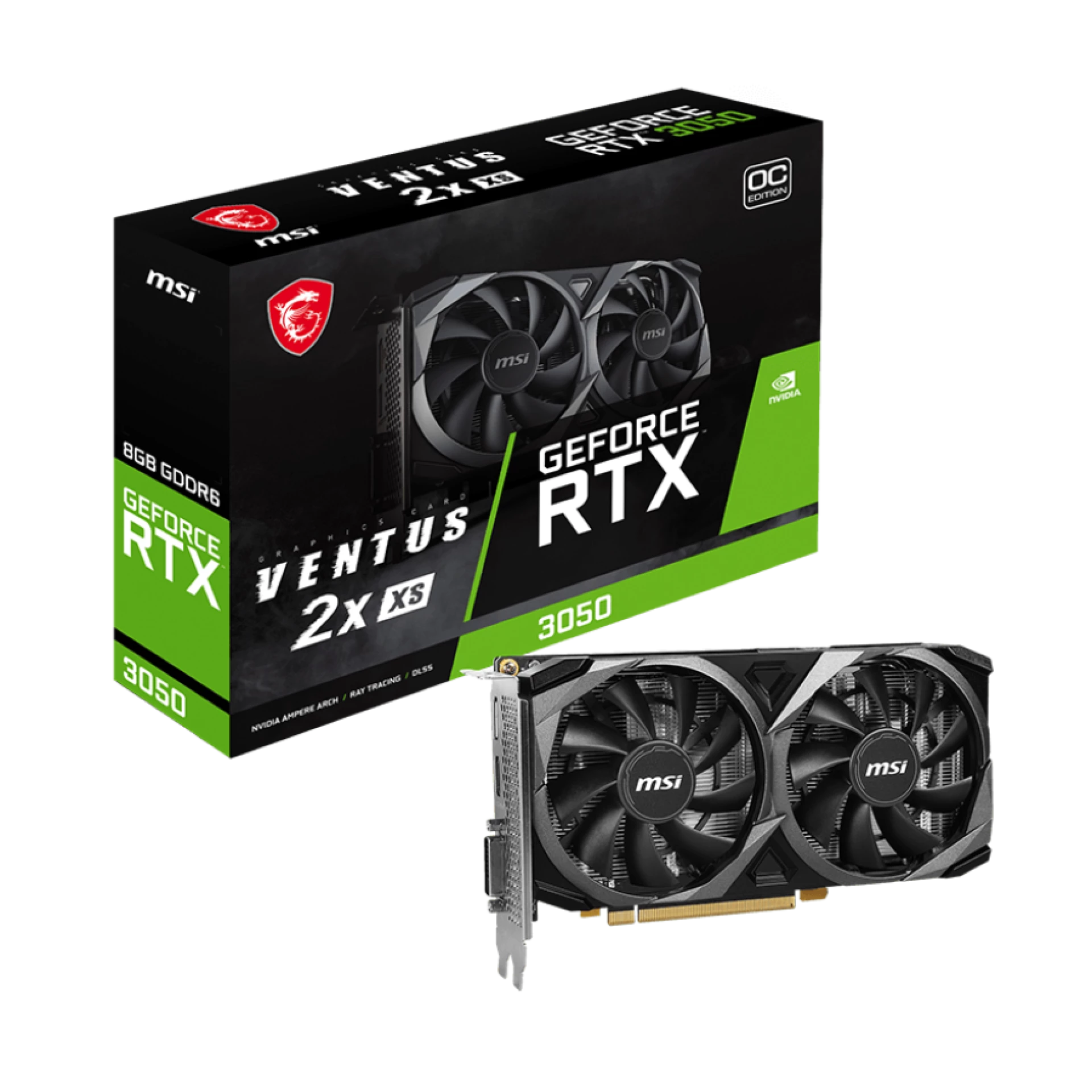 MSI Video Card NVidia RTX 3050 VENTUS 2X XS 8G OC (RTX3050, 8GB GDDR6 128bit, HDMI, DPx3, 1x8pin, 130W)