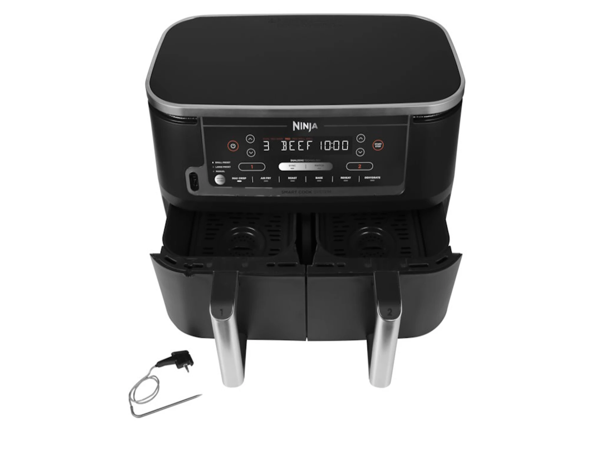 Ninja dvozonska fritezaKap. 9.5L, snaga 247W, 6 funkcija, digitalni termometar i kont. table