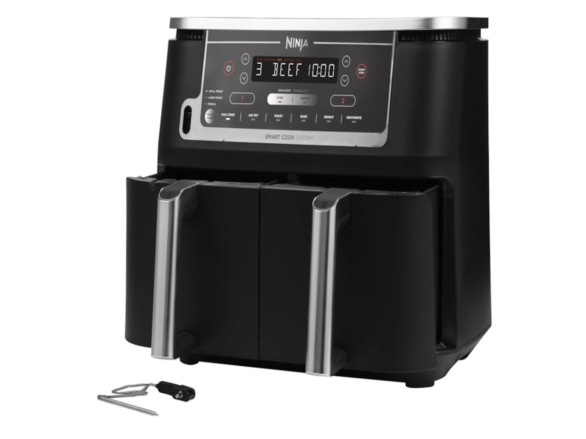 Ninja dvozonska fritezaKap. 9.5L, snaga 247W, 6 funkcija, digitalni termometar i kont. table