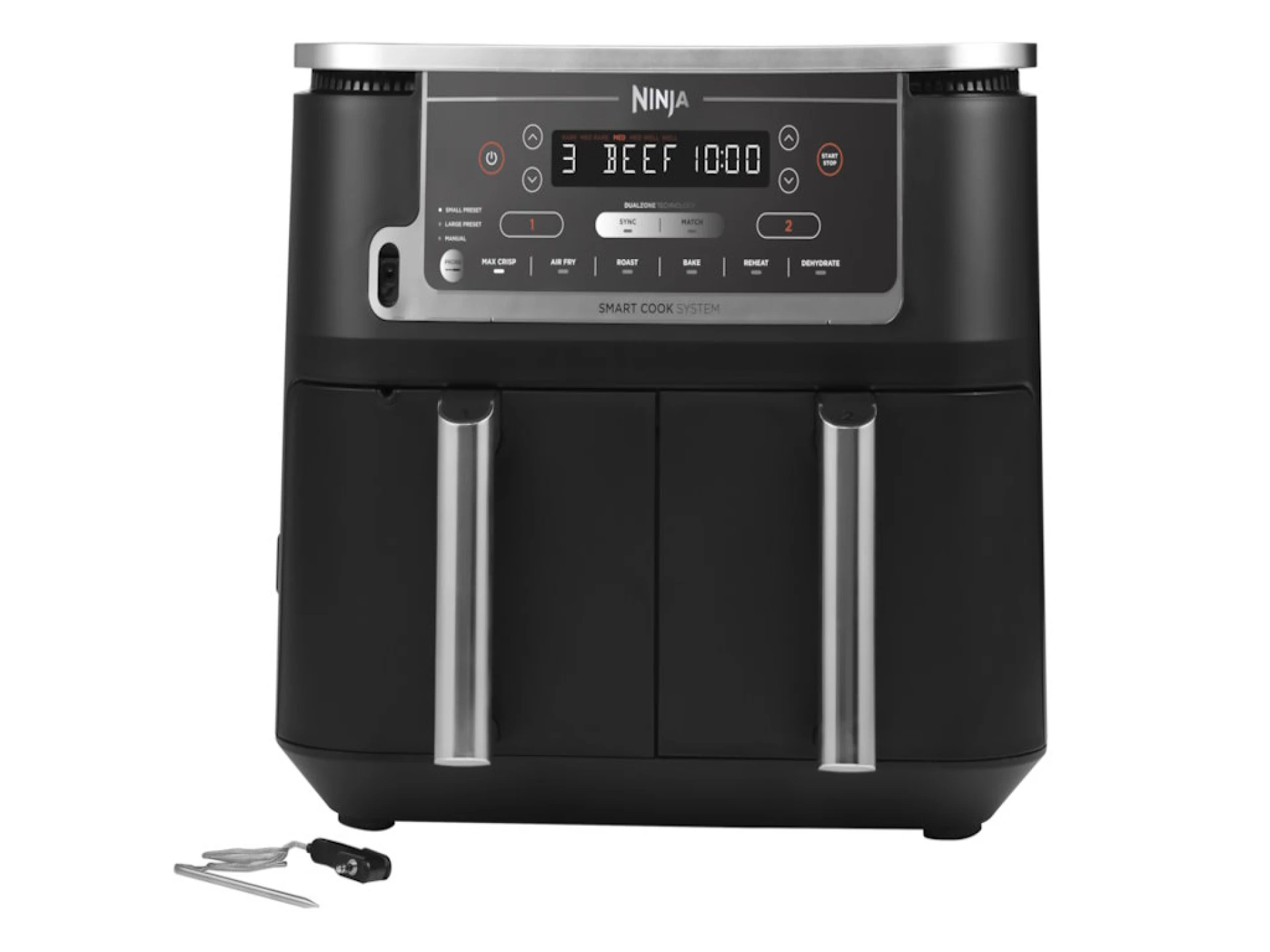 Ninja dvozonska fritezaKap. 9.5L, snaga 247W, 6 funkcija, digitalni termometar i kont. table