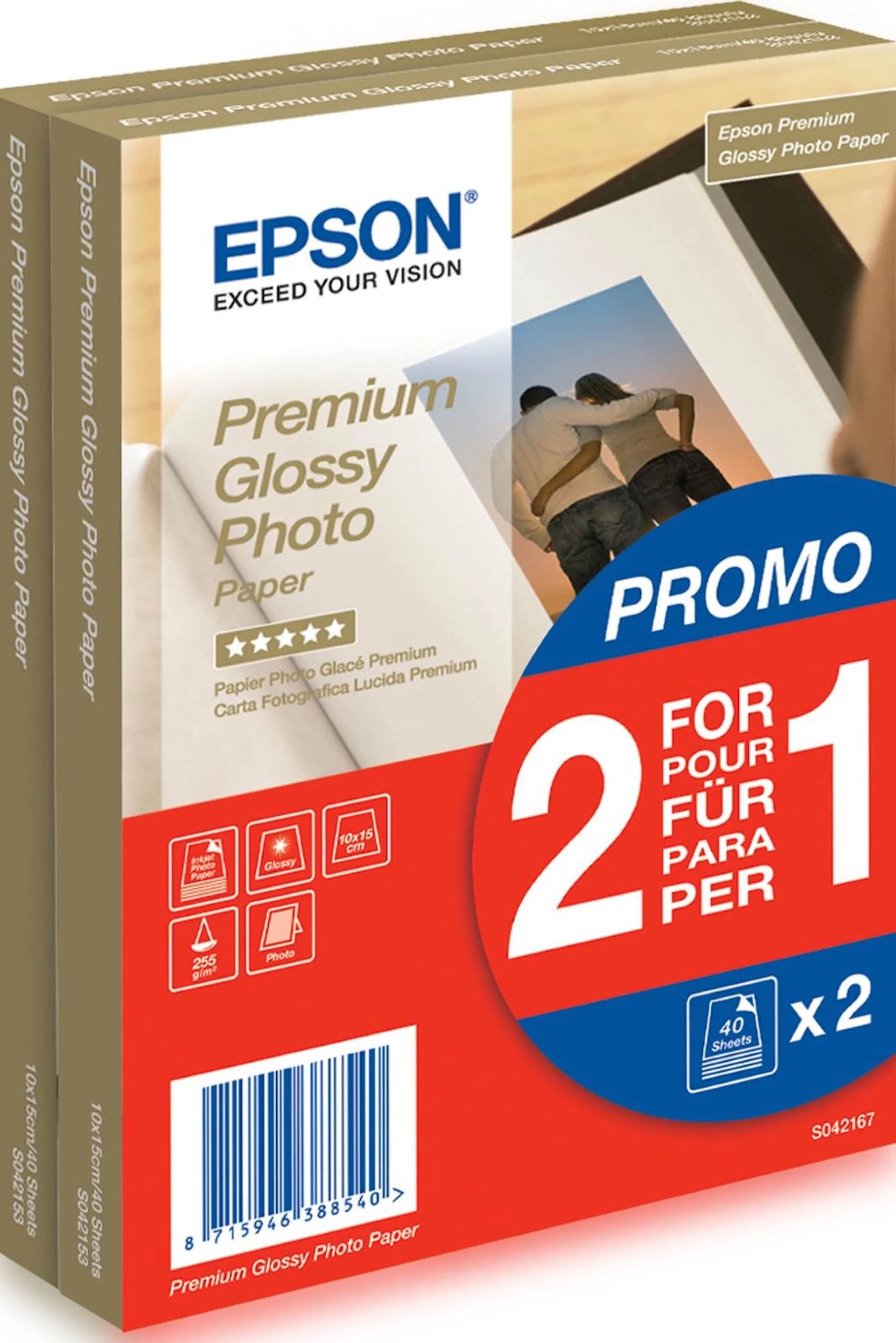 Papir EPSON Premium Glossy 10x15, 2x40l, 255 g/m²