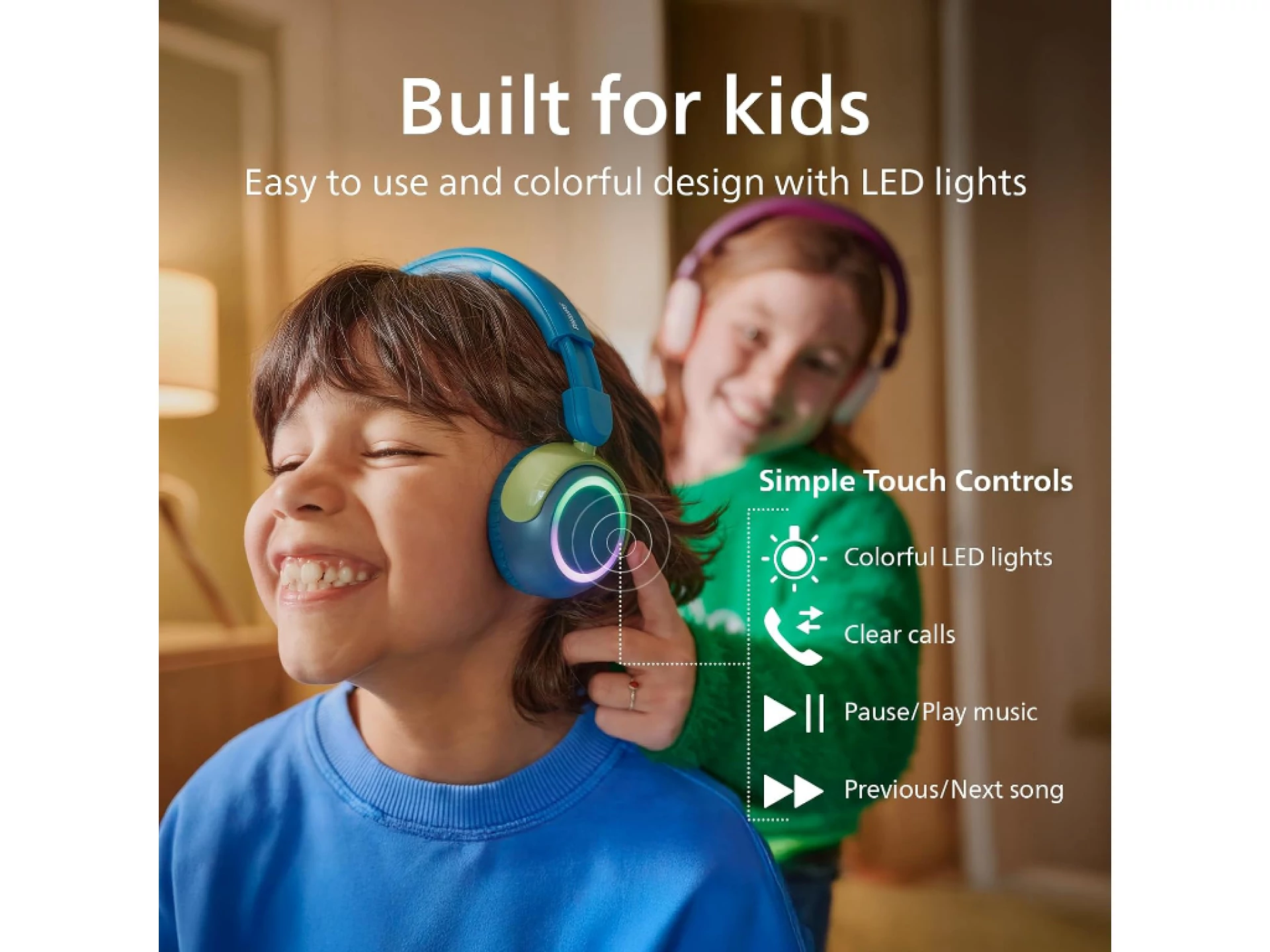 Philips TAK4200 djecije slusBT; LED svjetla; do 45h bateribezicno dijeljenje zvuka; aplikacija