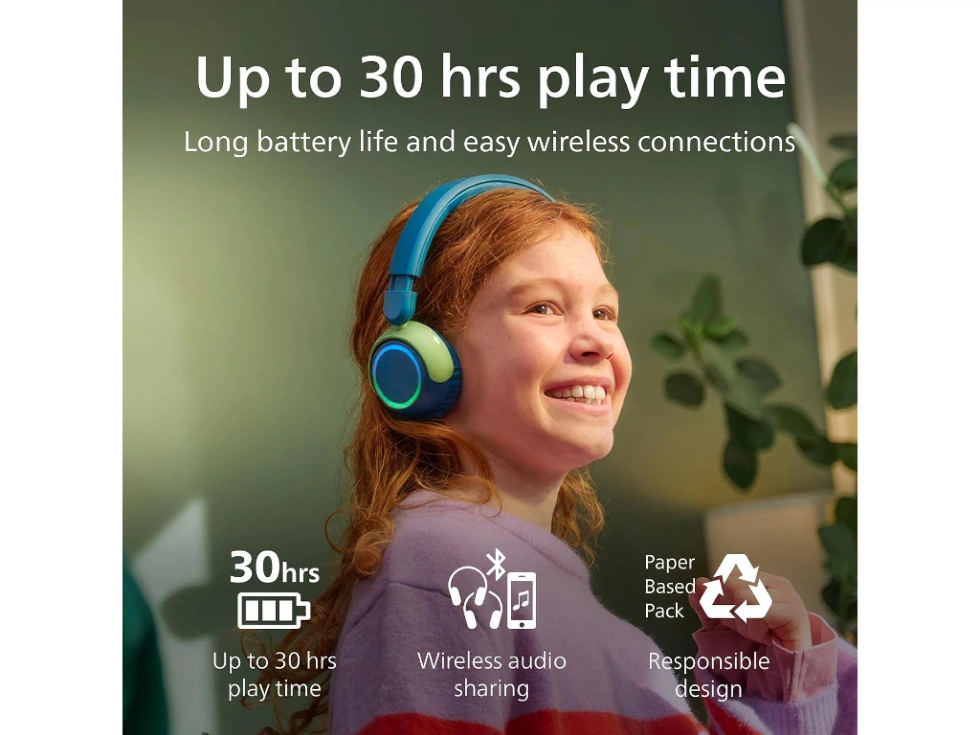 Philips TAK4200 djecije slusBT; LED svjetla; do 45h bateribezicno dijeljenje zvuka; aplikacija