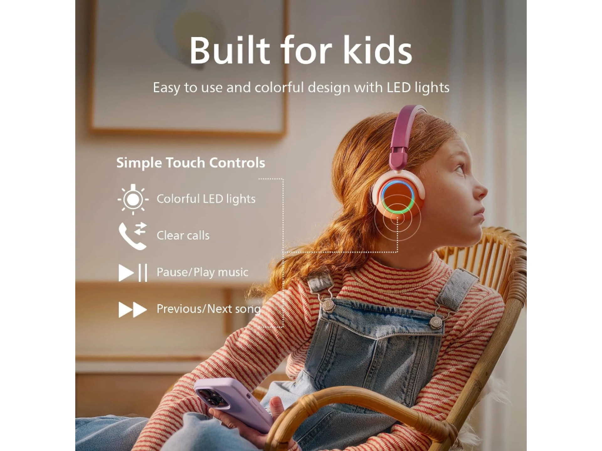 Philips TAK4200 djecije slusBT; LED svjetla; do 45h bateribezicno dijeljenje zvuka; aplikacija