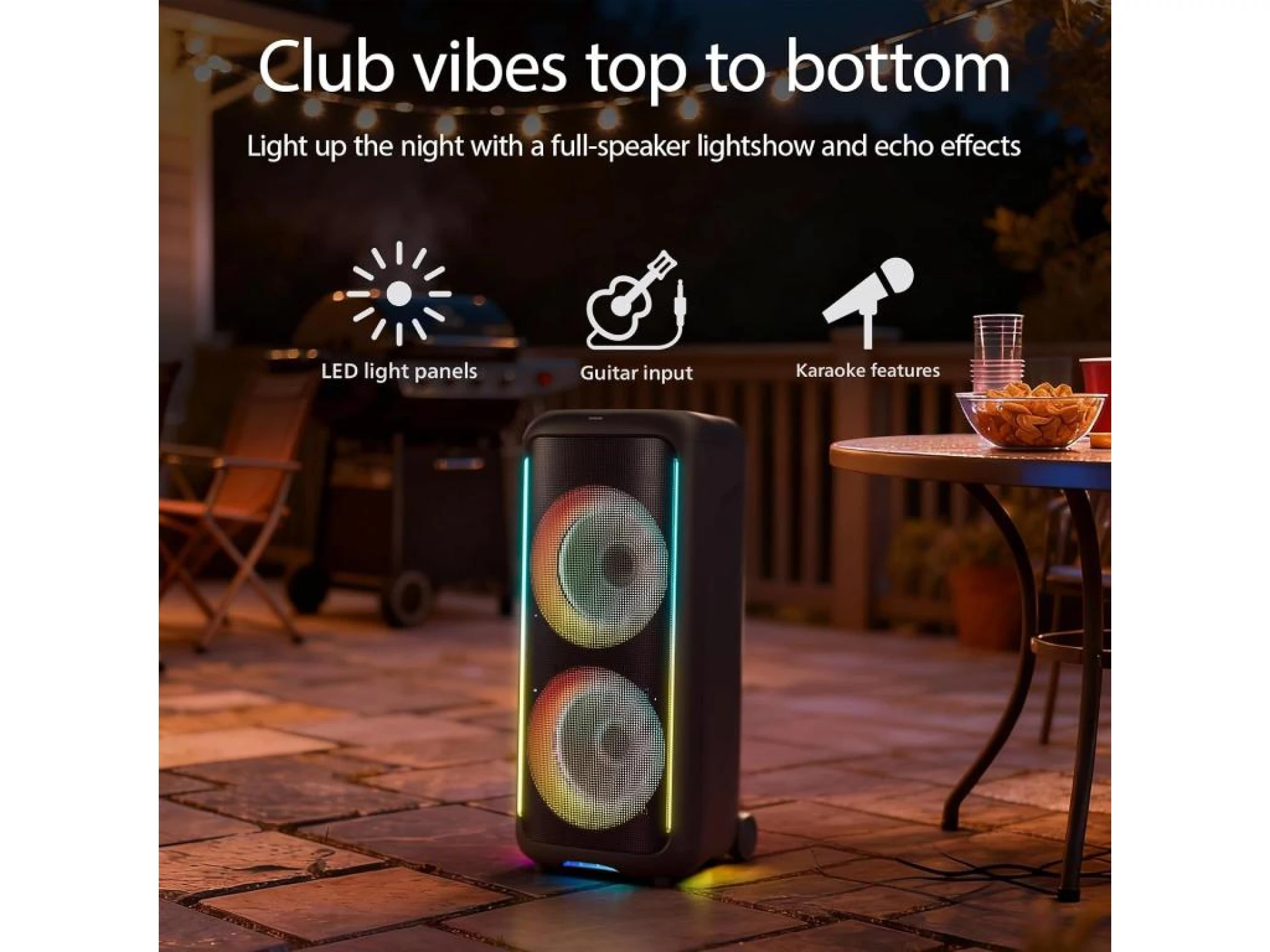 Philips TAX5000E/10 BT zvučnikmaks. 200W-100W RMS; bat do14hsvjetlosni efekti; ulaz gitara i mikrofo