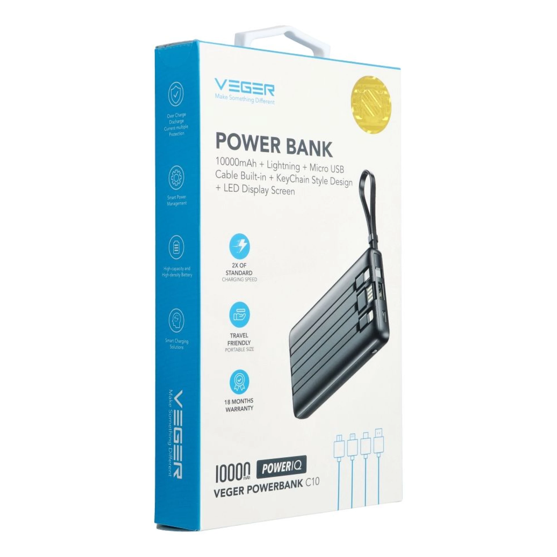 Prenosna baterija VEGER 10000mAh crna