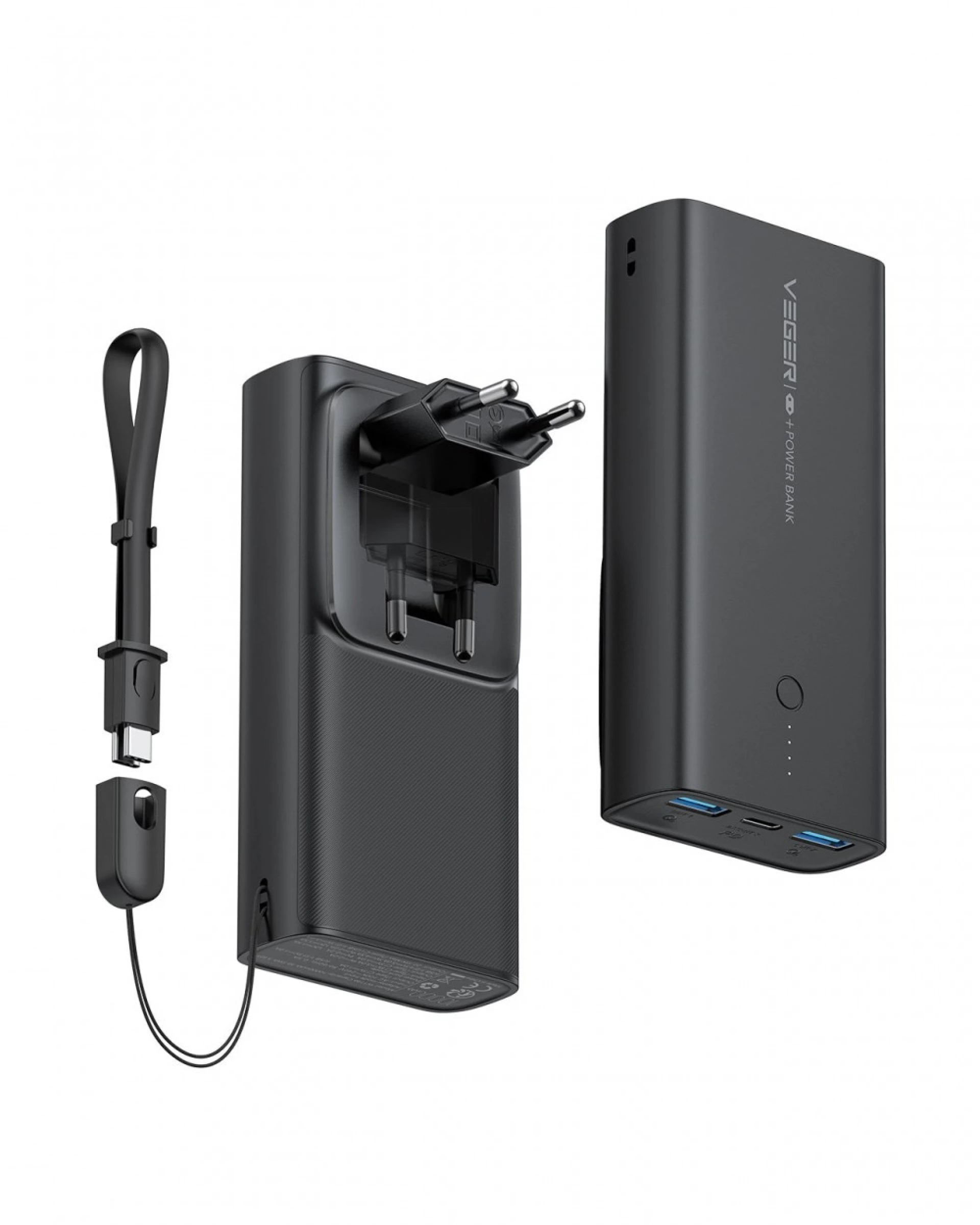 Prenosna baterija VEGER 10000mAh PD QC3.0 20W crna