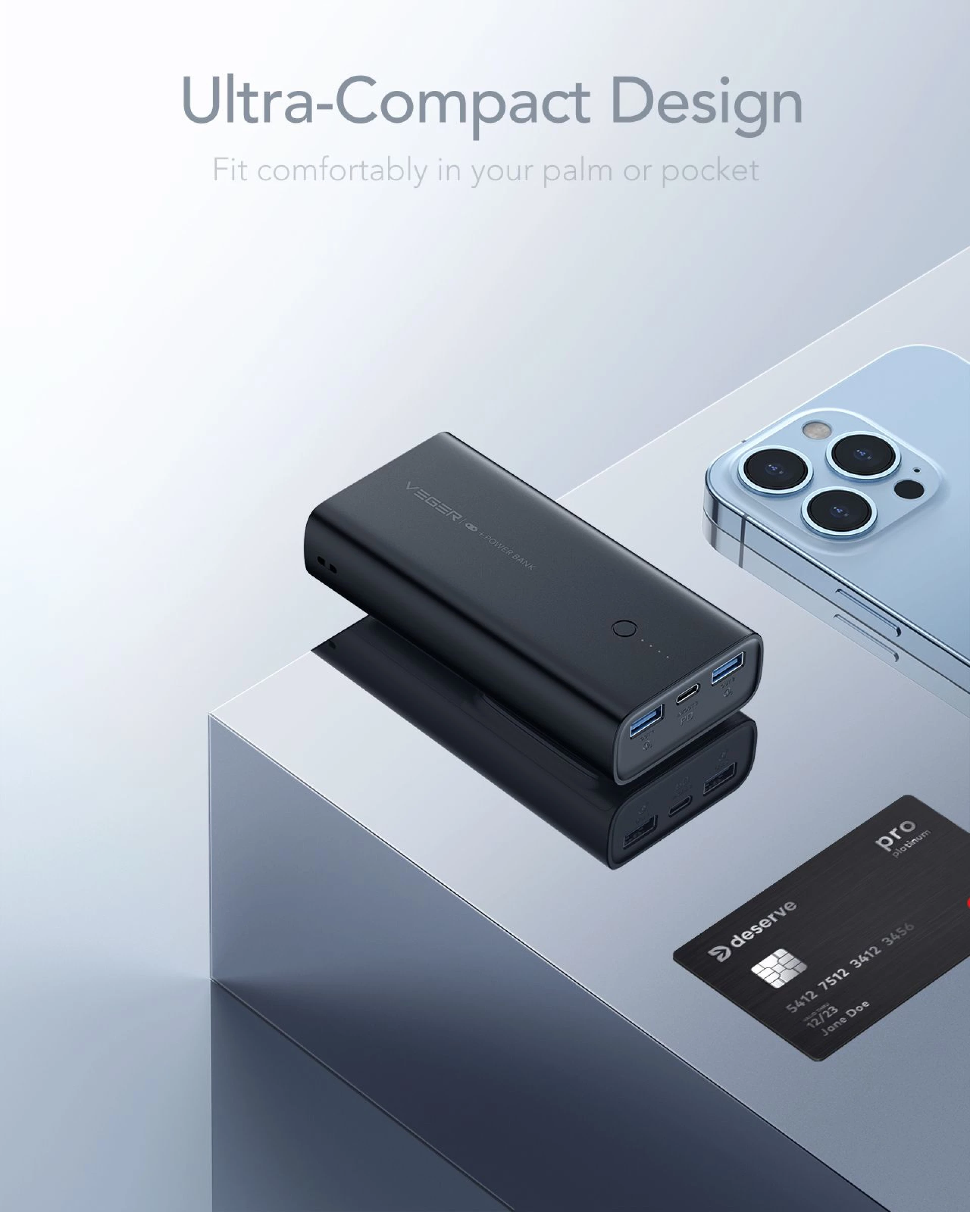 Prenosna baterija VEGER 10000mAh PD QC3.0 20W crna
