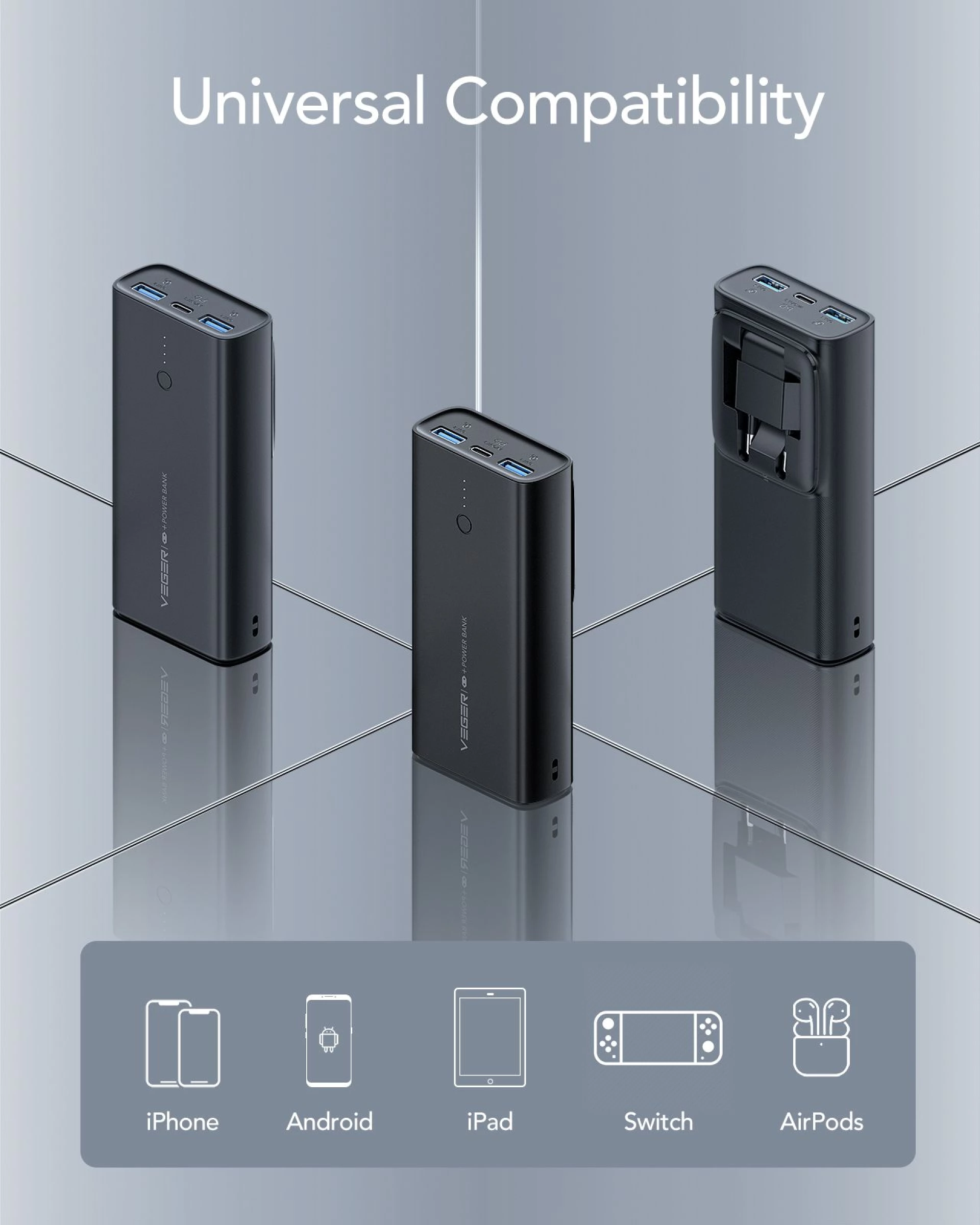 Prenosna baterija VEGER 10000mAh PD QC3.0 20W crna