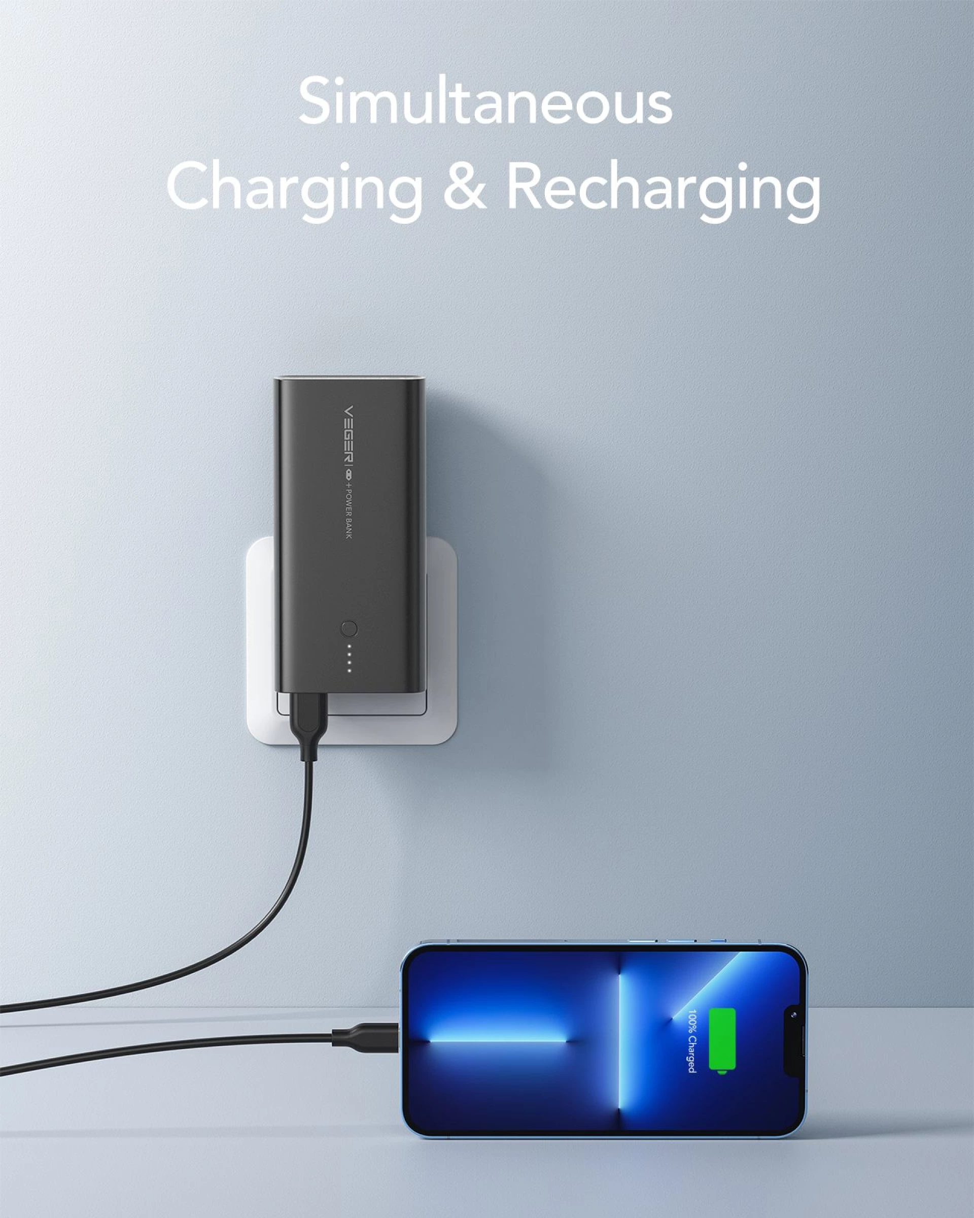 Prenosna baterija VEGER 10000mAh PD QC3.0 20W crna