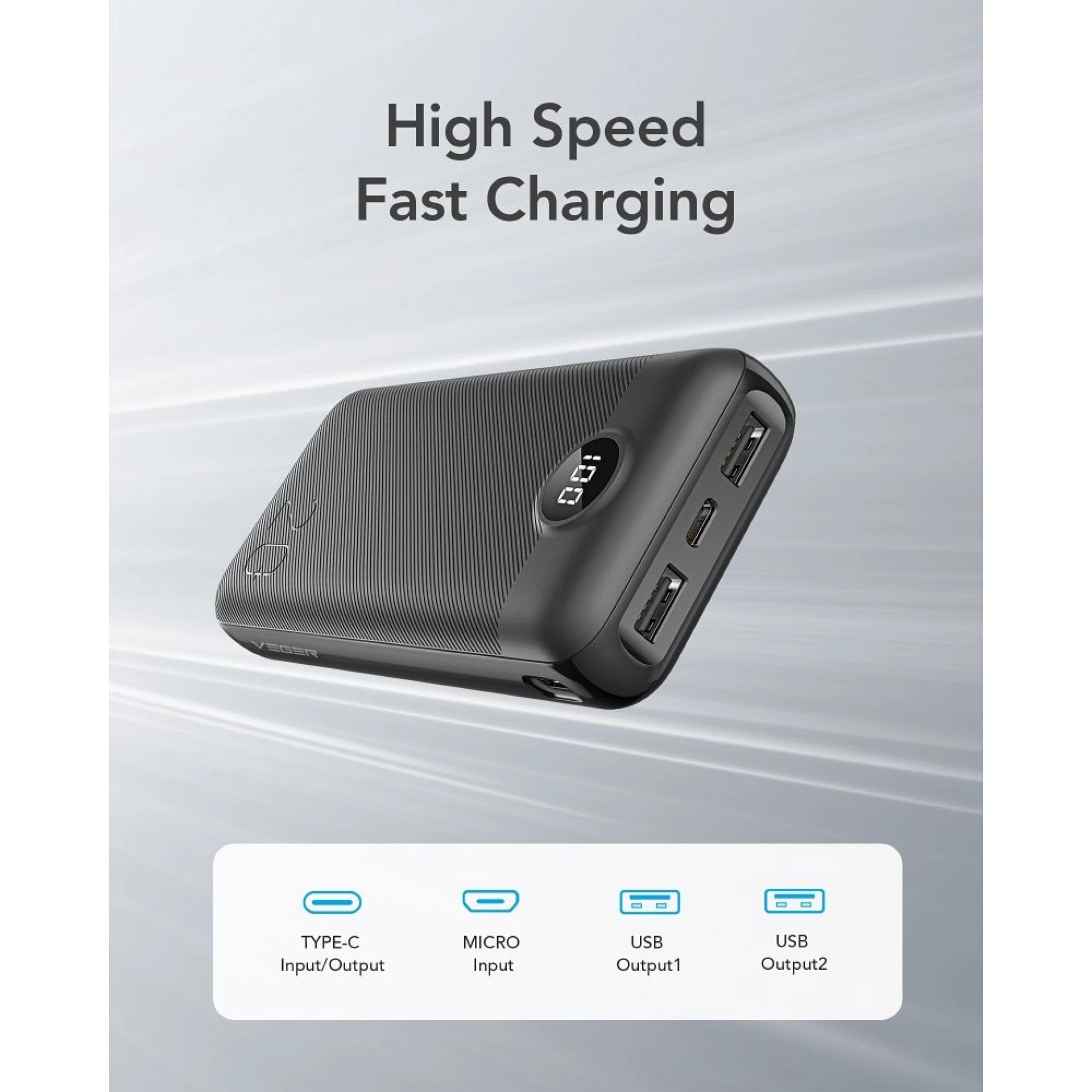 Prenosna baterija VEGER 20000mAh PD QC3.0 20W L20S crna