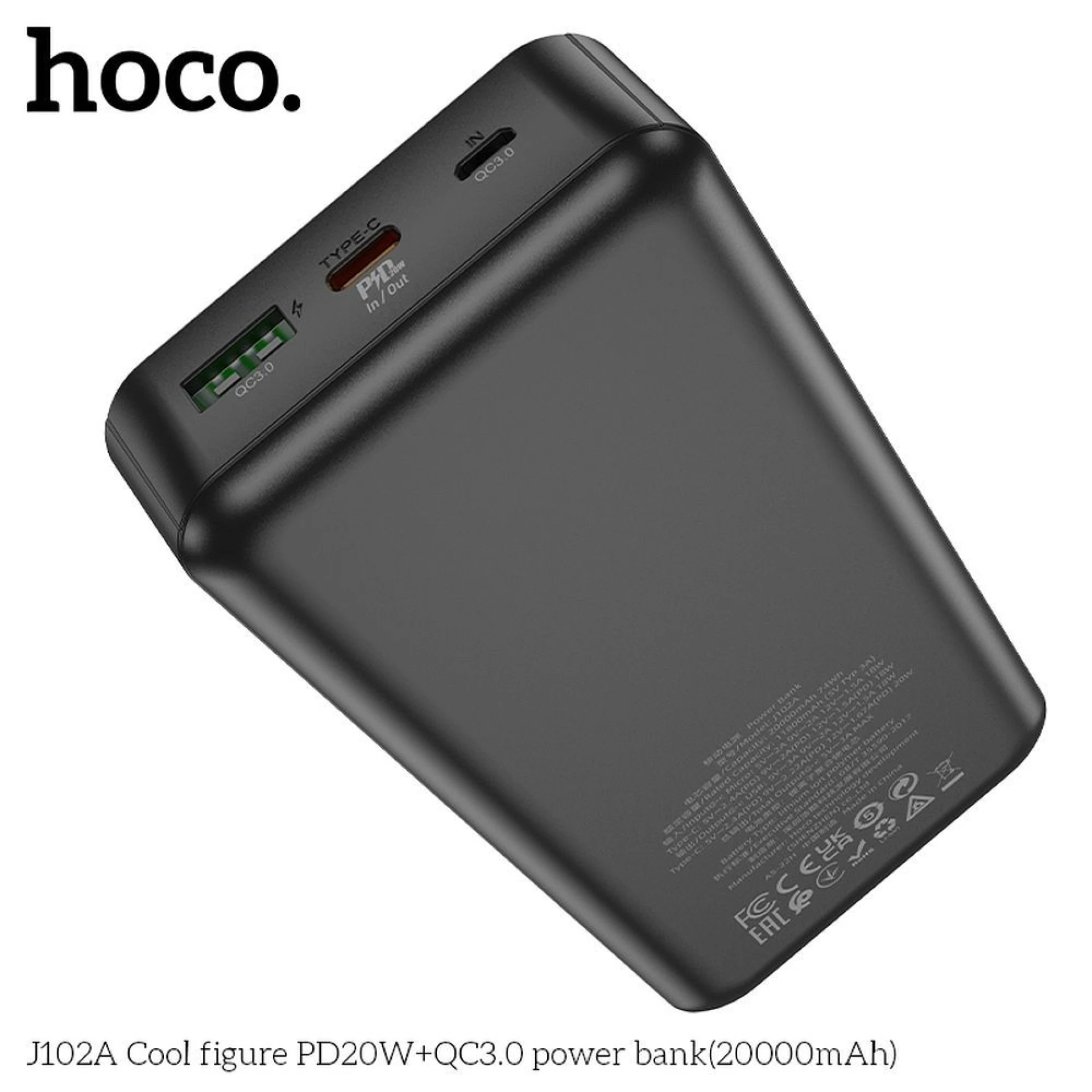 Prenosna baterija HOCO Powrbank J102A 20000mAh 3A 20W crni