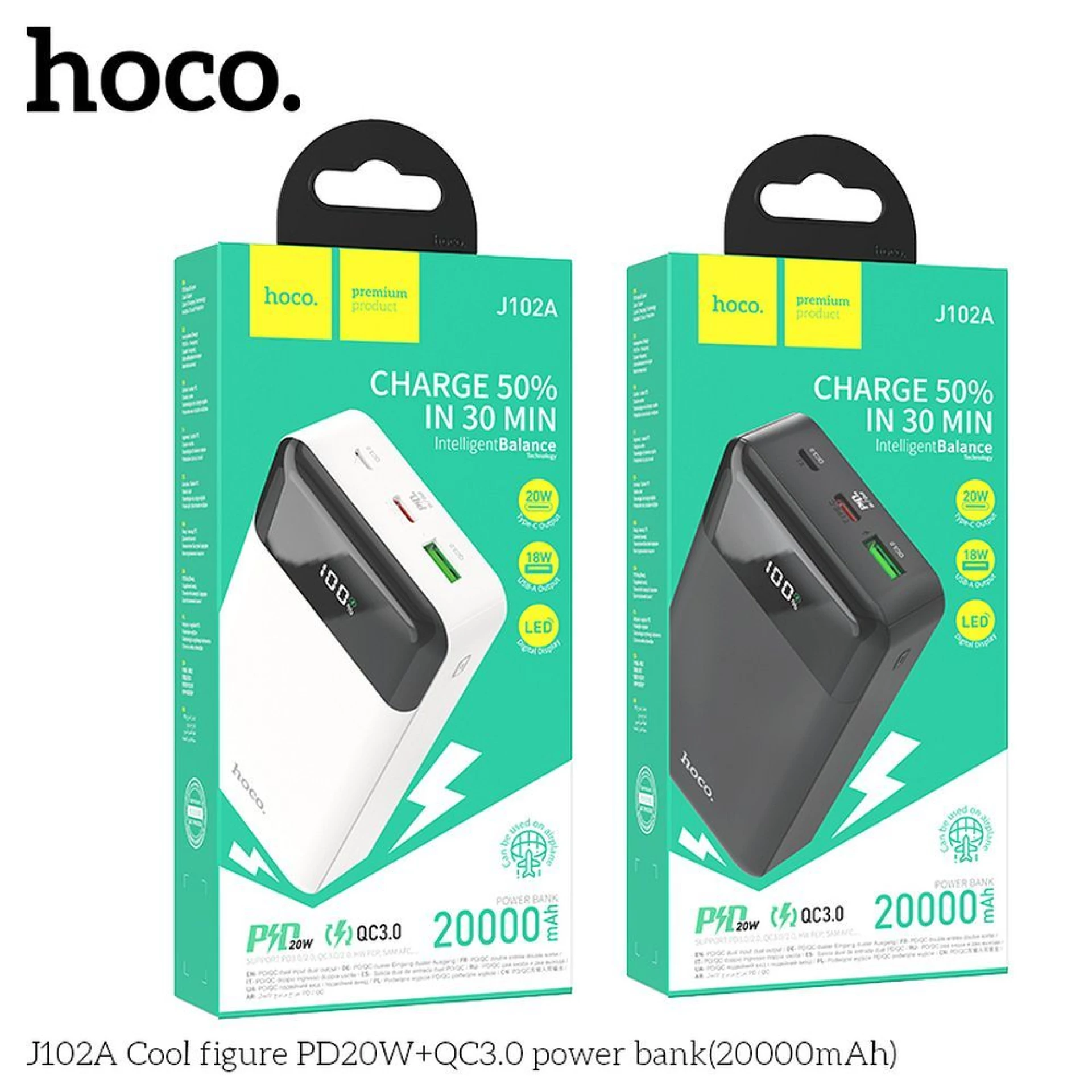 Prenosna baterija HOCO Powrbank J102A 20000mAh 3A 20W crni