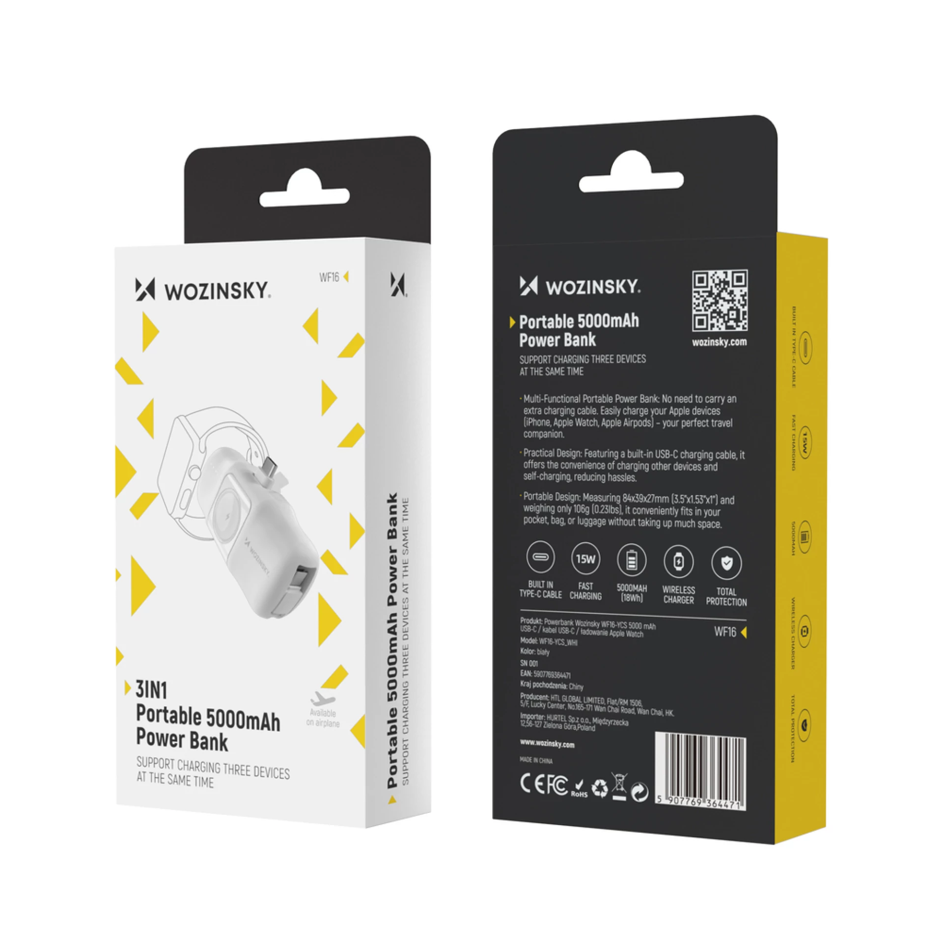 Prenosna baterija Wozinsky WF16-YCS 5000mAh 15W USB-C Mini USB-C + Apple watch