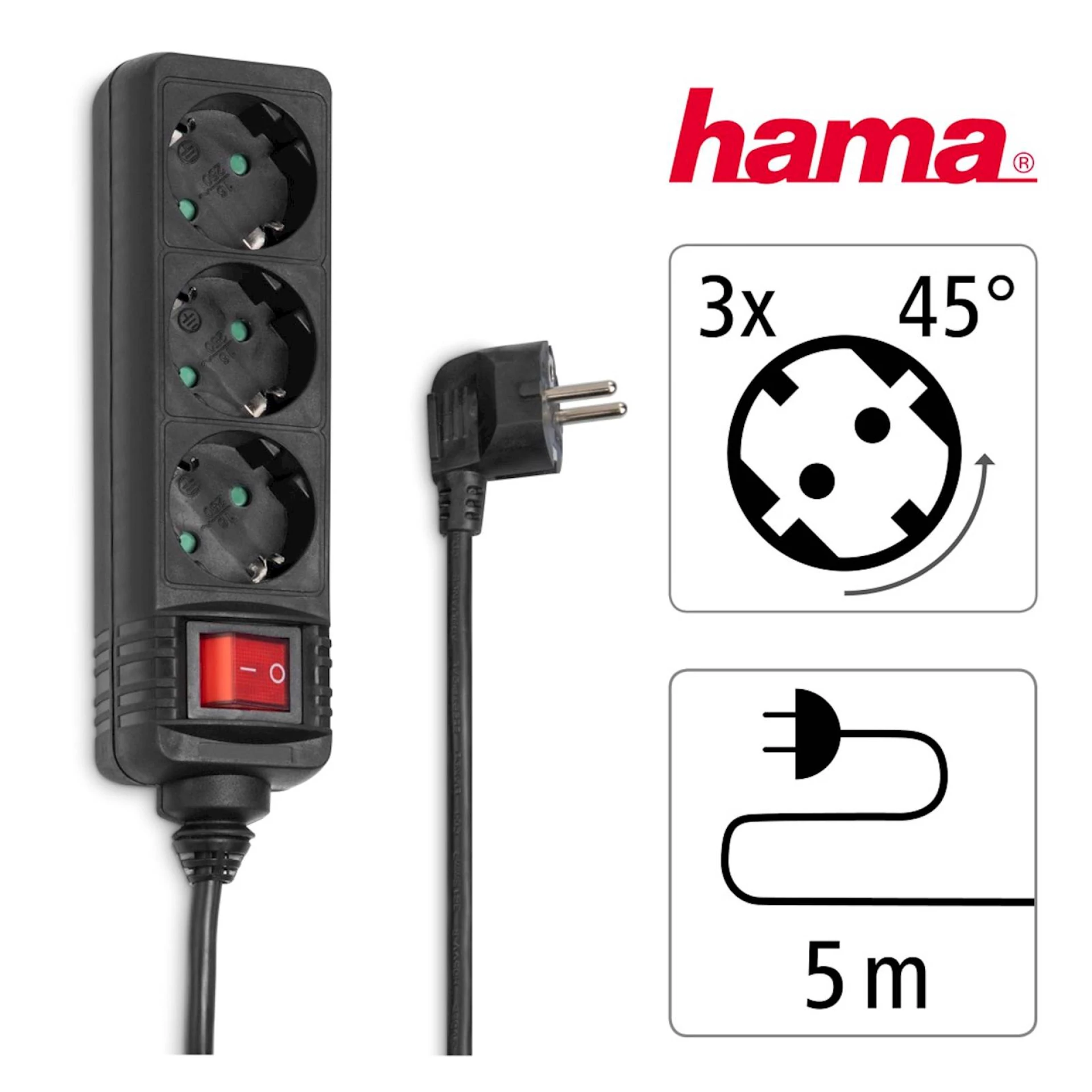 Produžni kabl Hama power strip, 3 utičnice, 5 m