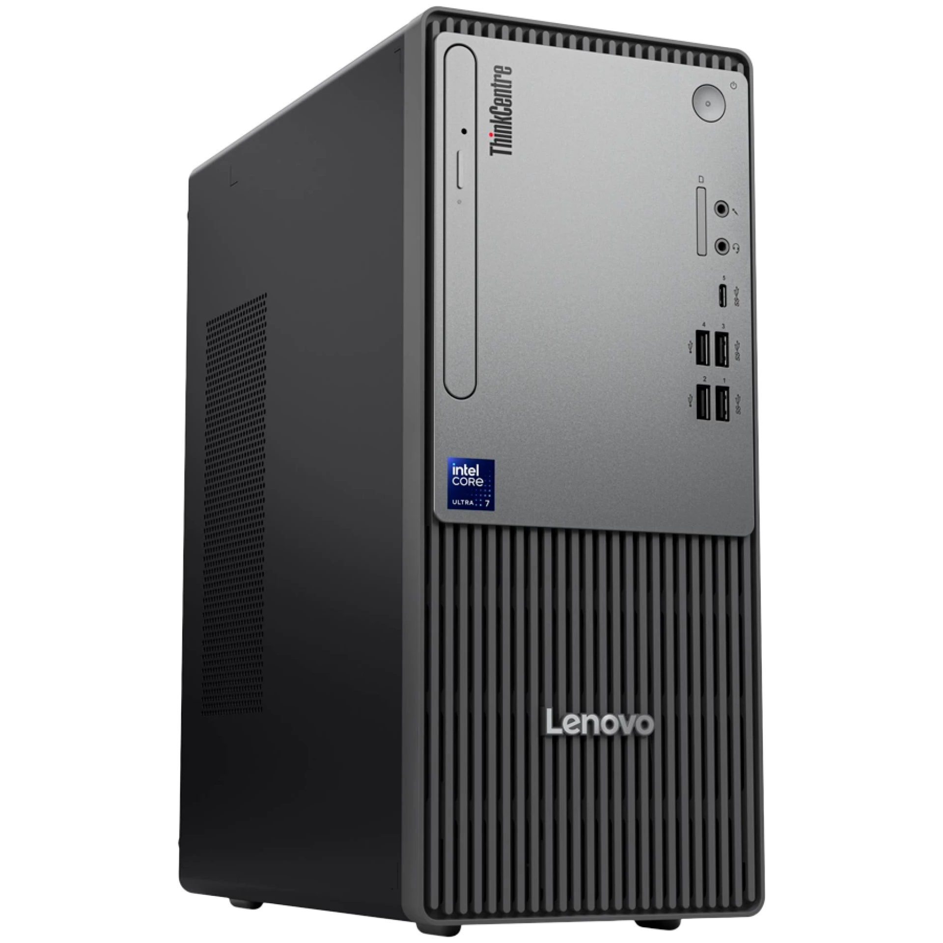 ThinkCentre neo 50t Gen 6, Intel Core Ultra 7 265, 1x 16GB DDR5-5600, 1TB SSD M.2, GeForce RTX 3050 6GB GDDR6, Wi-Fi 6 + BT 5.2, Front: 3x USB 3.2, 2x USB 2.0, CR, Back: 2x USB 3.2, 2x USB 2.0, HDMI, DP, VGA, RJ45, USB KB/Mouse, No OS, 3Yr