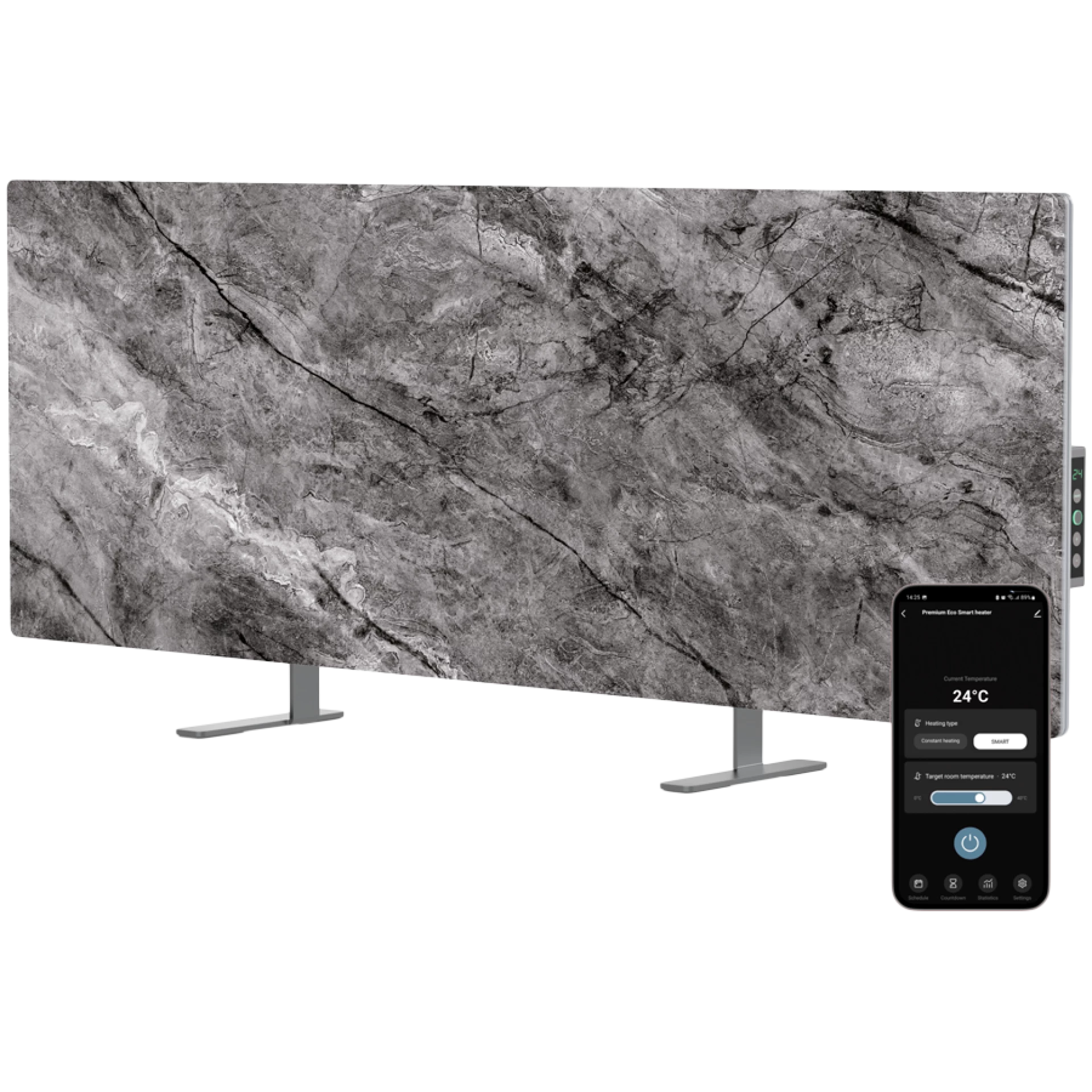 AENO Premium Eco Smart Heater, 700W, Tempered glass, Infrared+convection heating type, LED display, Plug type: Europe (E/F type), Antique Marble, Made in Poland, Limited edition