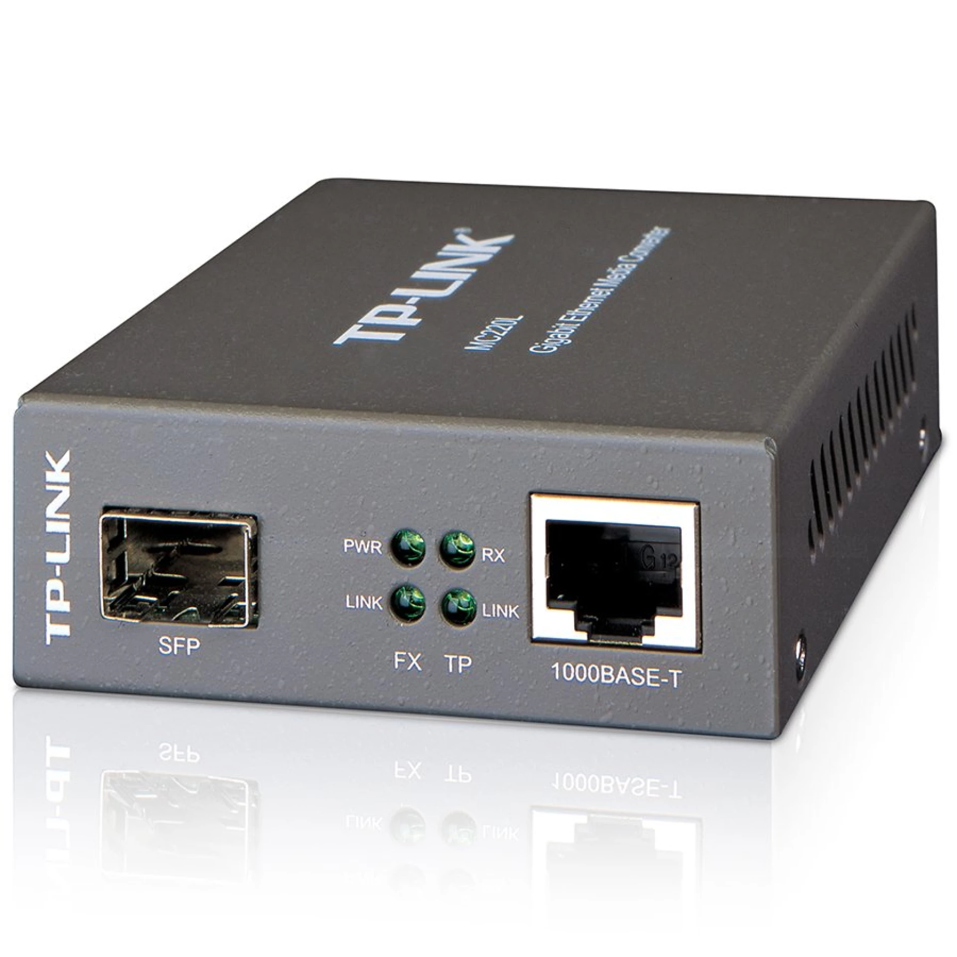 Media Filter TP-Link MC220L, 1000Mbps RJ45 to 1000Mbps SFP slot supporting MiniGBIC modules,  switching power adapter, chassis mountable