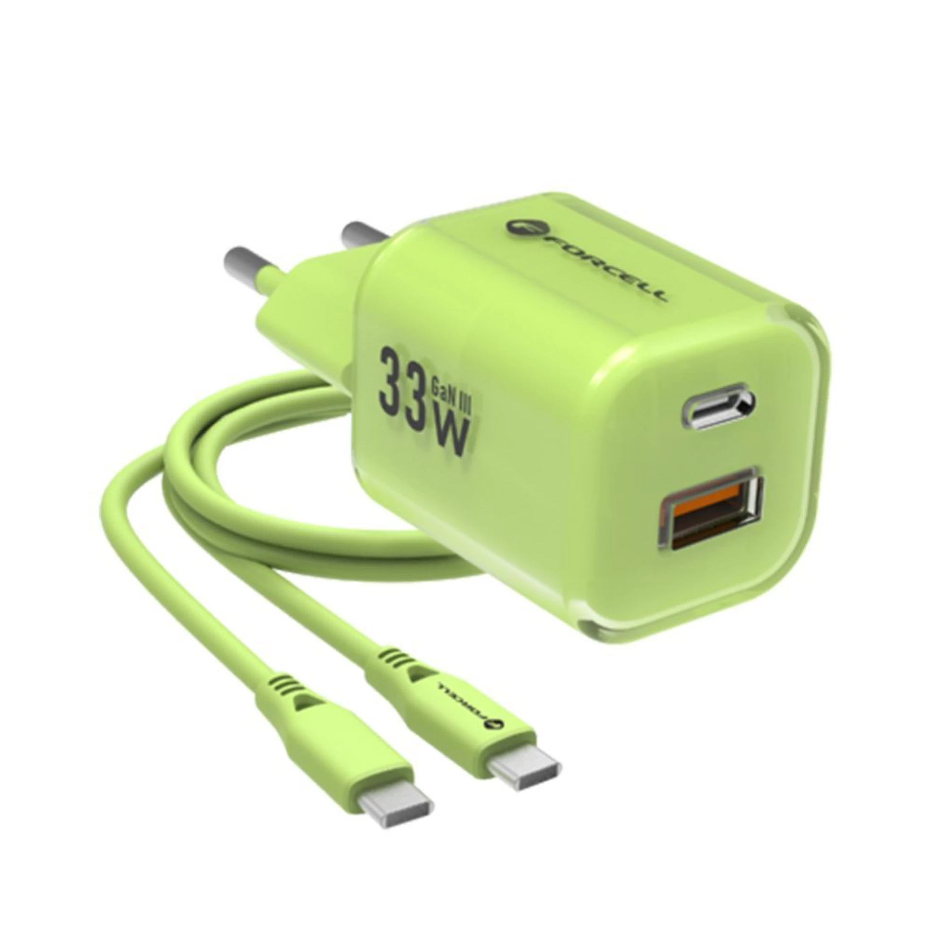Punjač FORCELL F-ENERGY GaN III VT-41 PD QC4.0 33W + kabl Type C zeleni