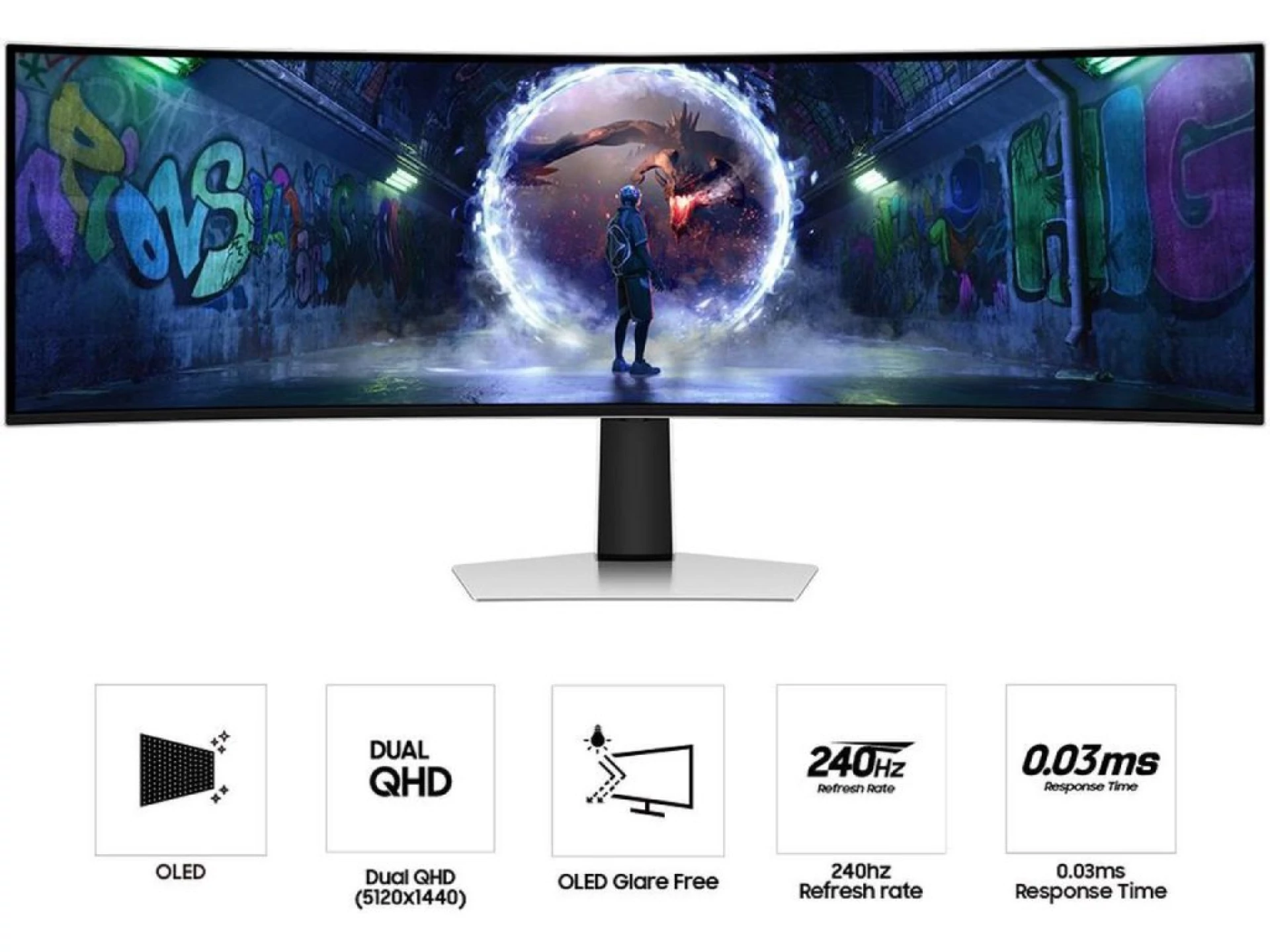 Samsung 49" OLED Monitor G93SD1800R, DQHD, 240Hz, 0.03msDP, HDMI, Micro HDMI, USB-C, HAS, Tilt