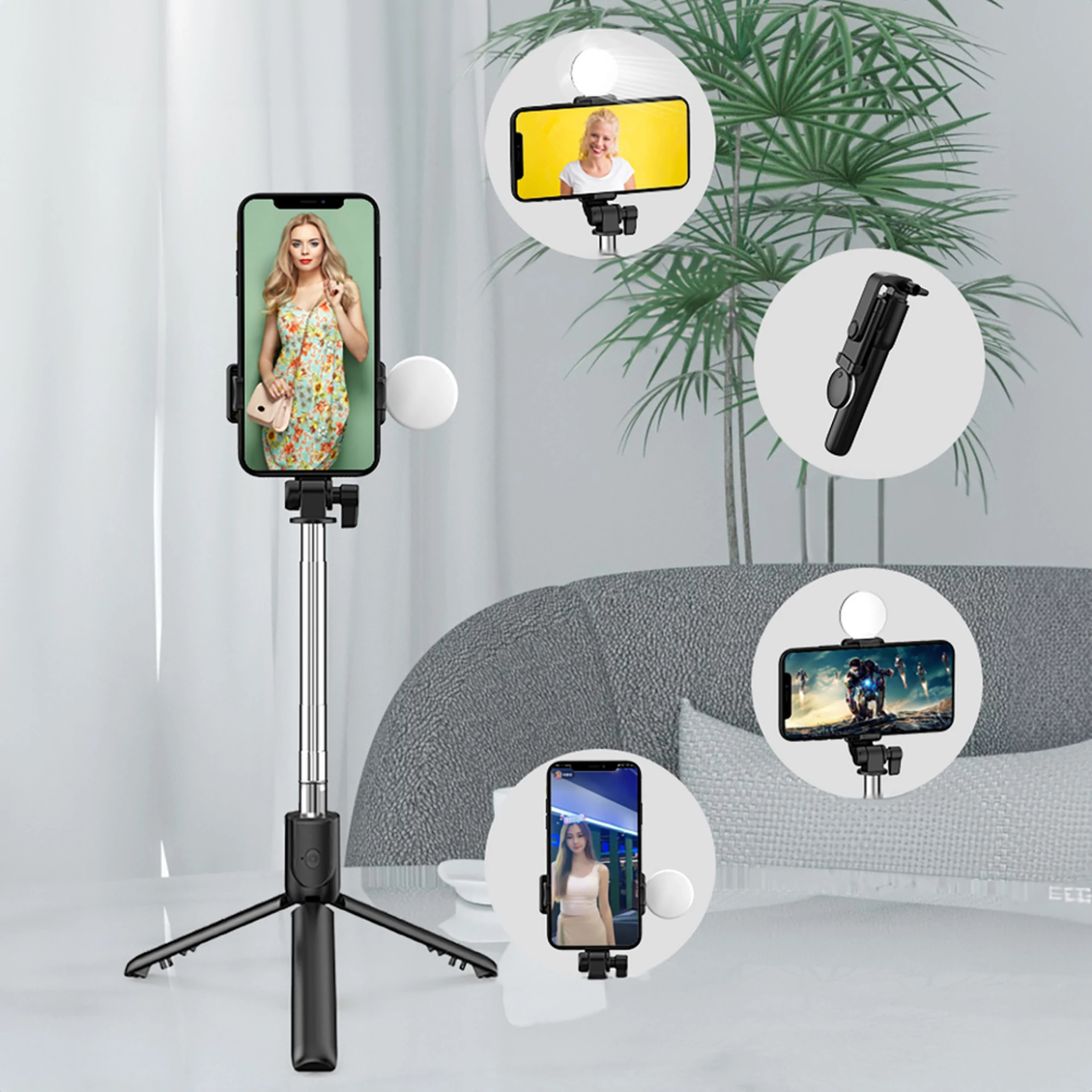 Selfi štap i tripod WR1YXS telescopic 0.71m with lamp