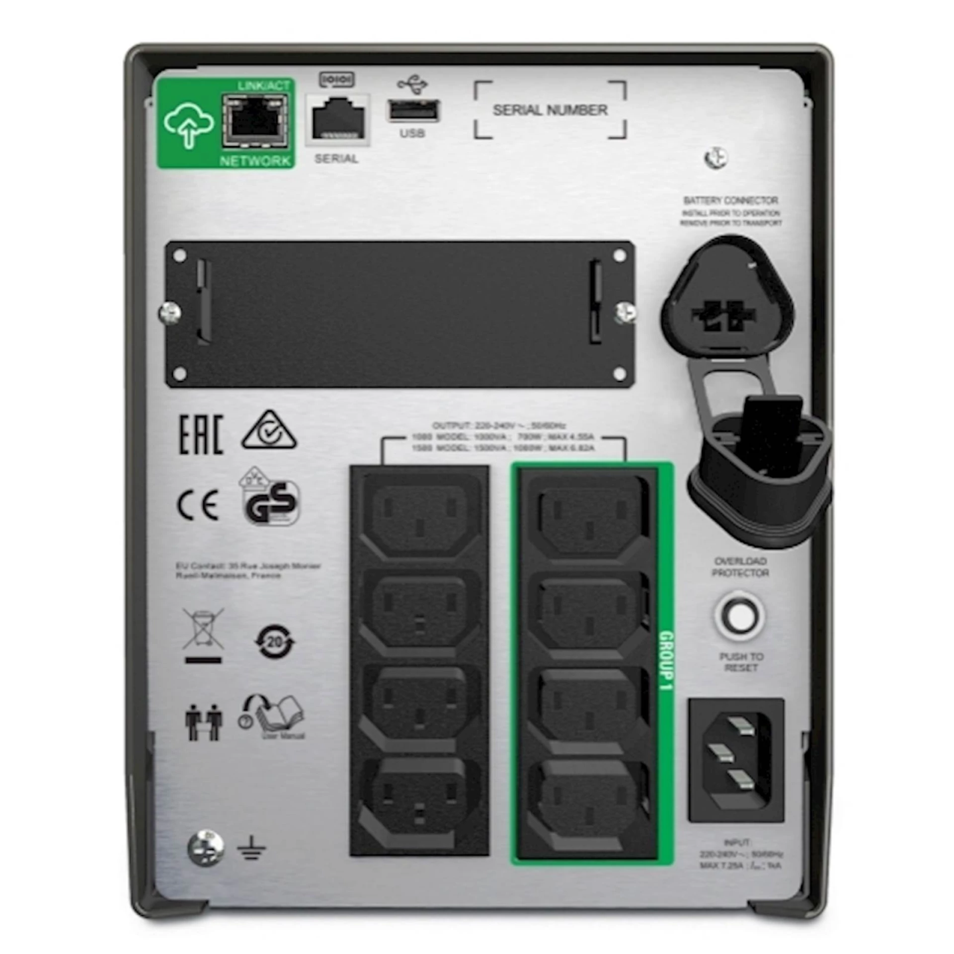 Smart-UPS APC, 1500VA, Tower, 230V, 8x IEC C13, SmartConnect Port+SmartSlot, AVR, LCD