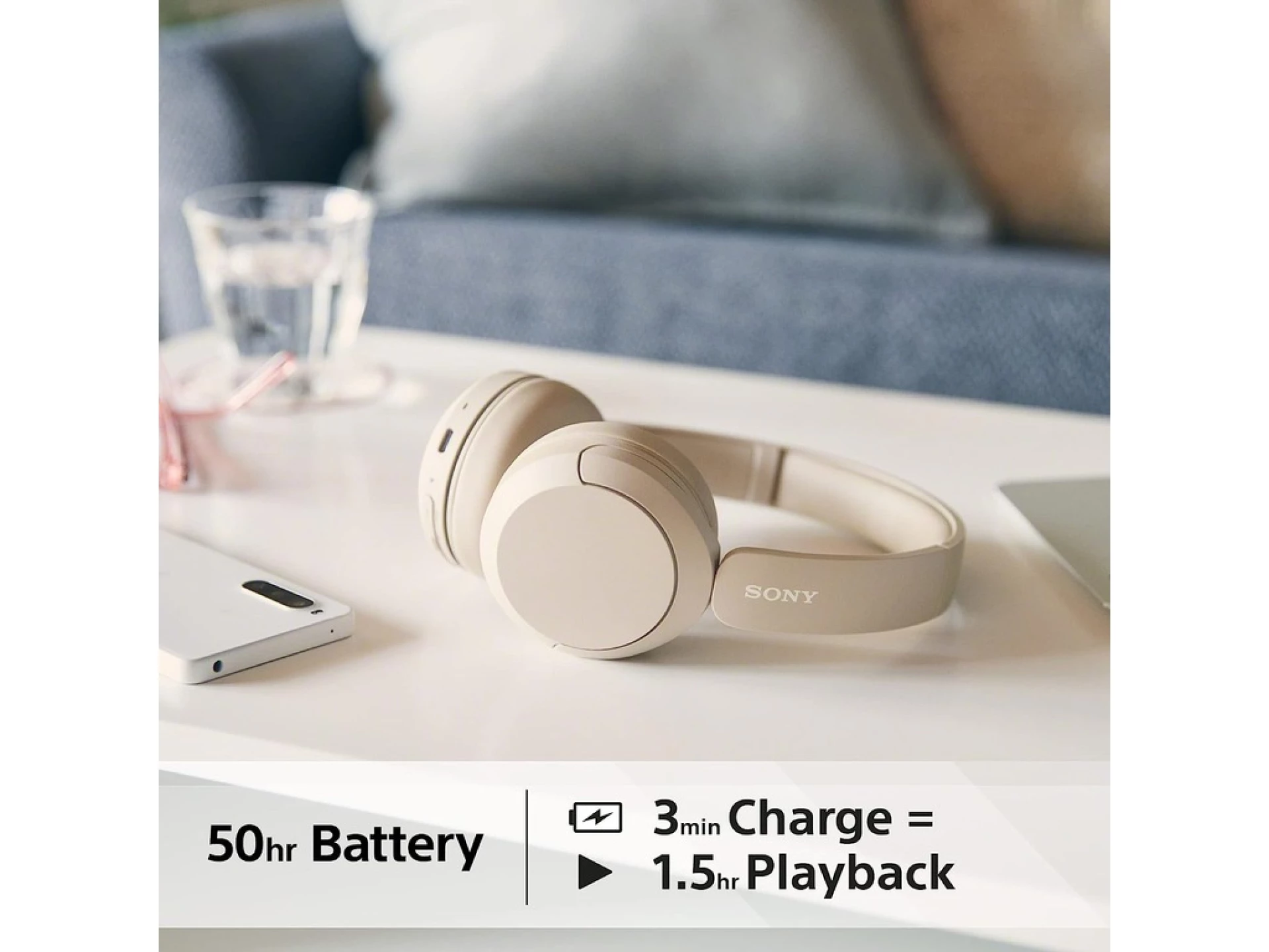 Sony bežične slušalice CH520baterija do 50h, brzo punjnje3 min za 1,5h; mikrofon; BT x2