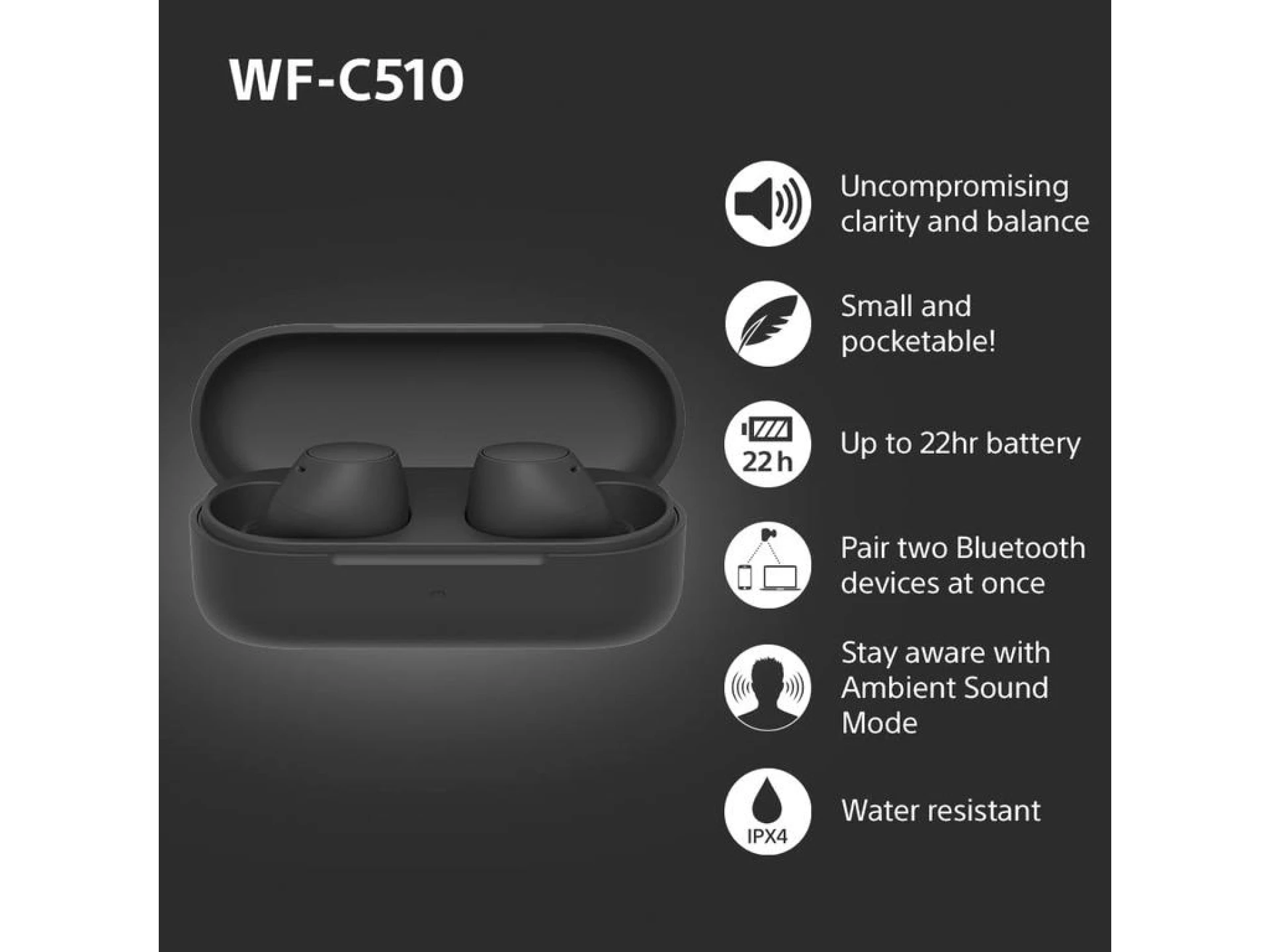 Sony bežične slušalice WF-C51011 sati trajanja baterije,s još 11 sati u kutijici za punjenje;