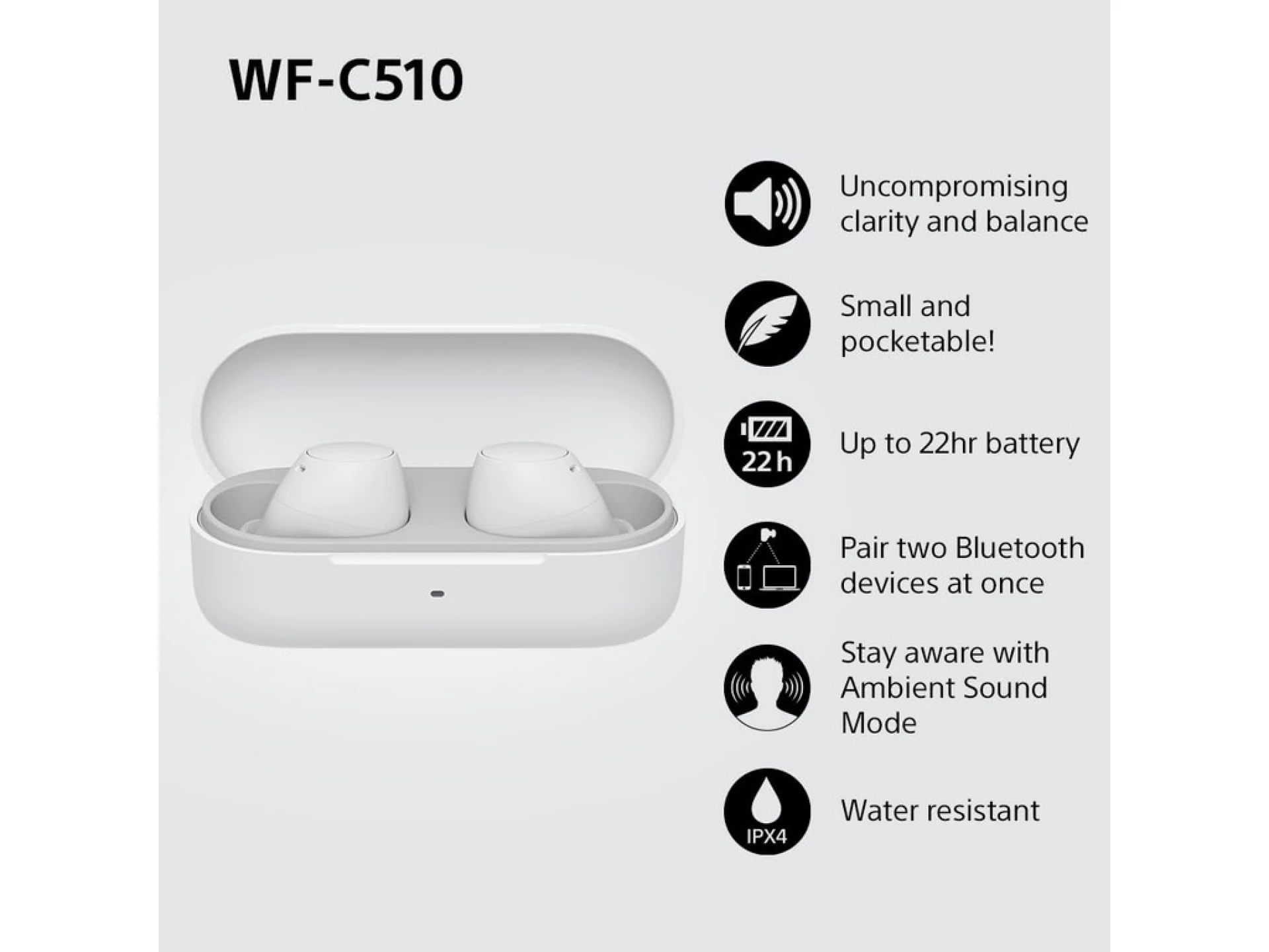 Sony bežične slušalice WF-C51011 sati trajanja baterije,s još 11 sati u kutijici za punjenje;