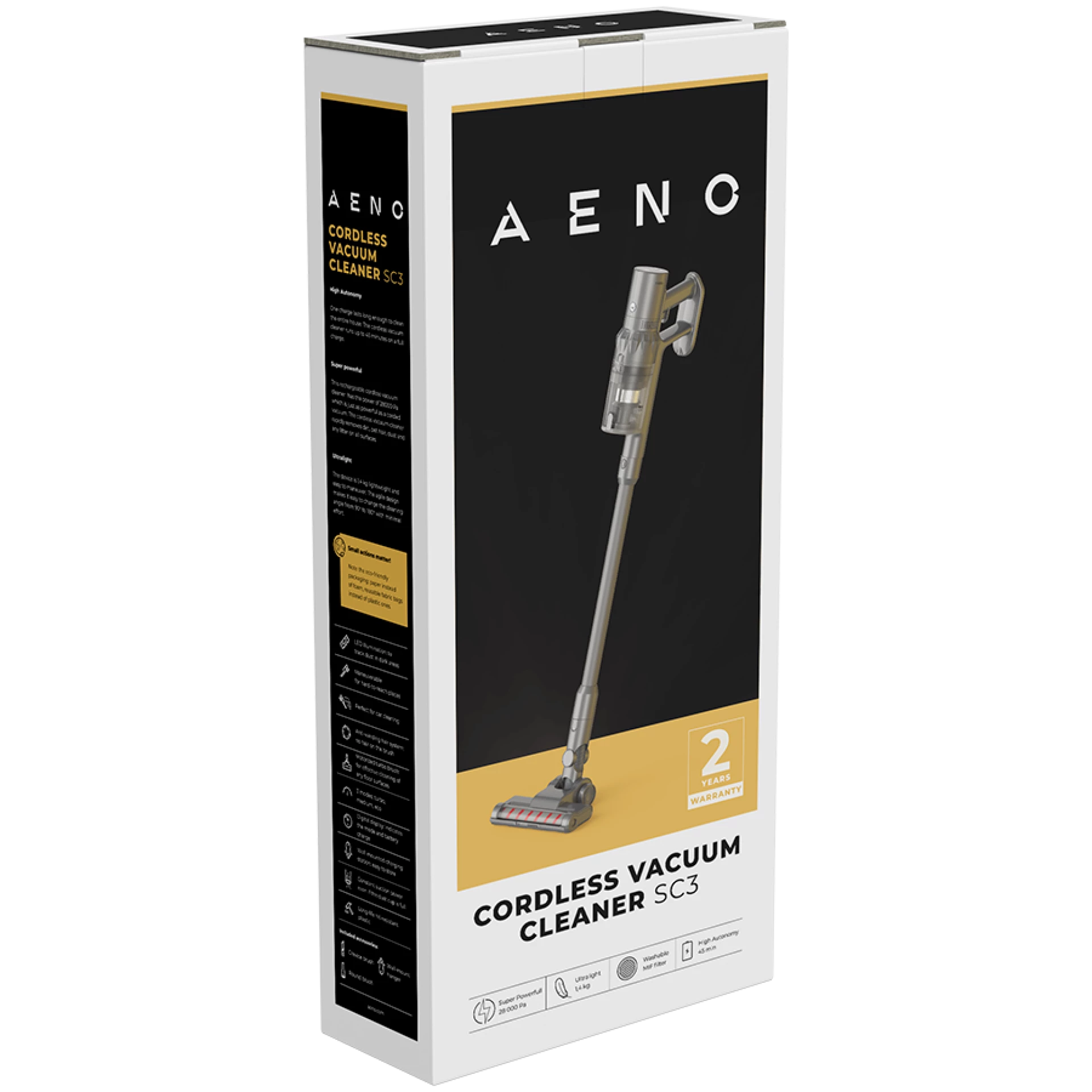 Štapni usisivač AENO SC3: electric turbo brush, LED lighted brush, resizable and easy to maneuver, 250W
