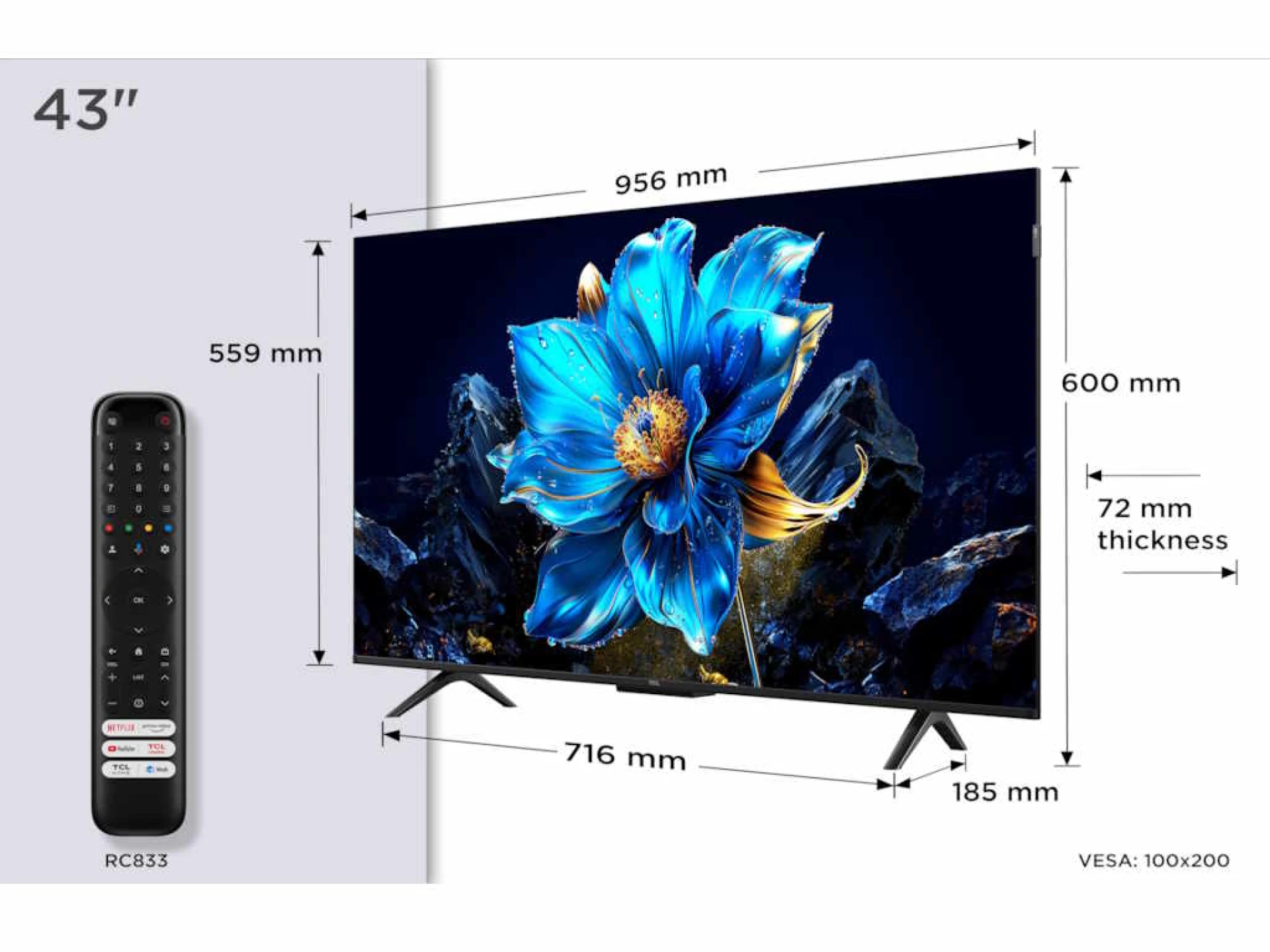 TCL 43"P7K 4K QLED TV 60HzGoogle TV; HDR multi-format;HVA Panel; Game Master; Dolby Atmos;