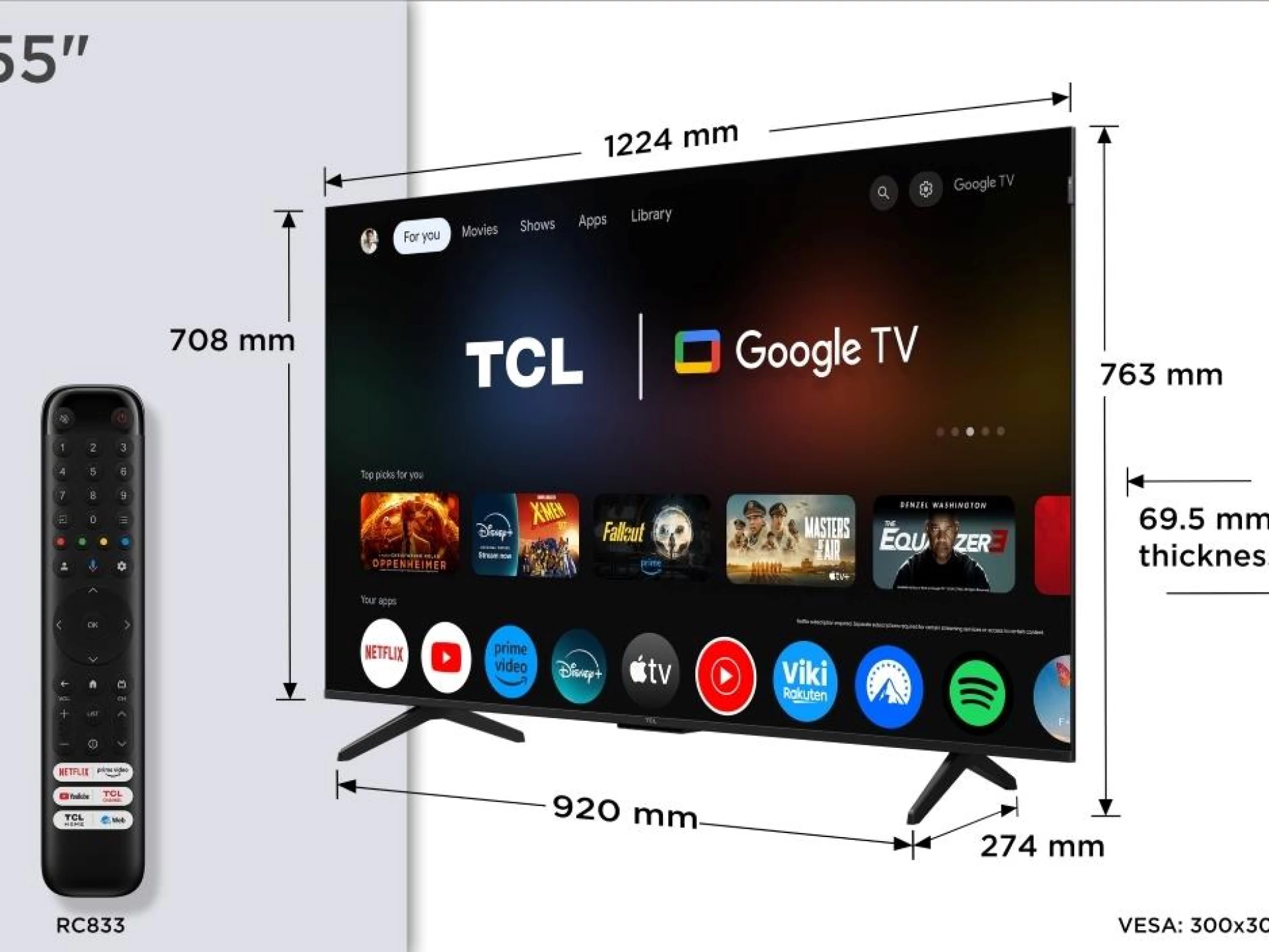 TCL 55"P7K 4K QLED TV 60HzGoogle TV; HDR multi-format;HVA Panel; Game Master; Dolby Atmos;