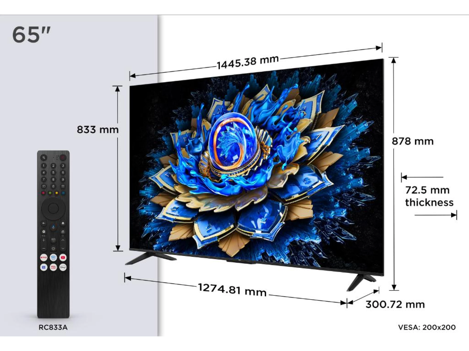 TCL 65"T69C 4K QLED Google TV60Hz (120Hz FHD), Dolby Atmos;Dolby Vision, Onkyo 2.0, 350 nits