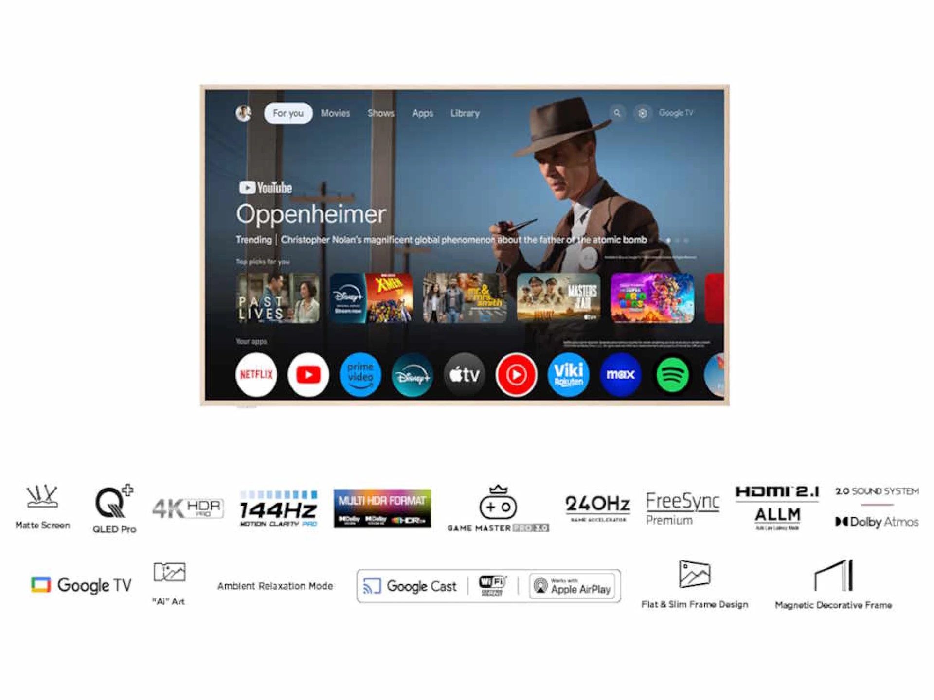 TCL 65"A300W NXTVISION 4K QLEDGoogle OS; 144Hz VRR ART TV;Dolby Atmos; Ambient mode; HDMI 2.1