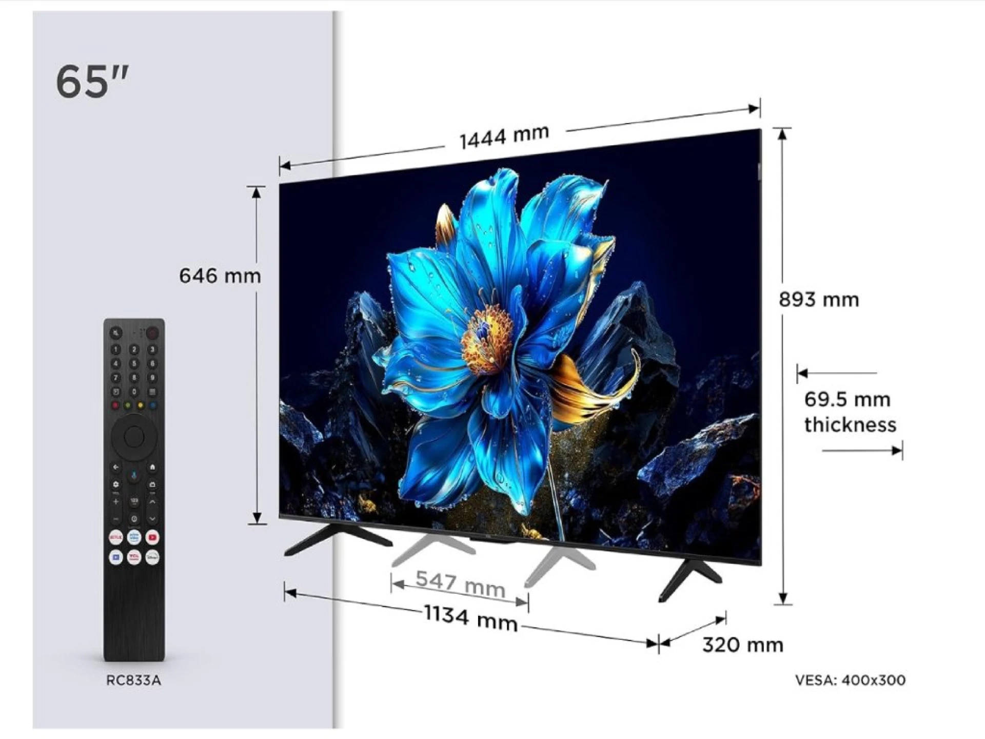 TV TCL QLED 65P7K 4K 60Hz Google TV