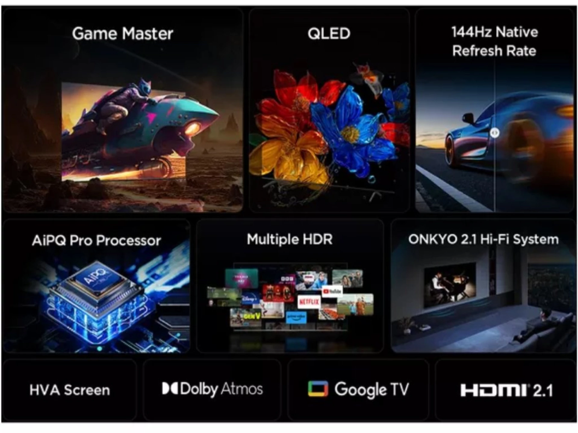 TCL 75"P8K 4K QLED TV 144HzGoogle TV; Motion Clarity Pro;Game Master; Onkyo 2.1;