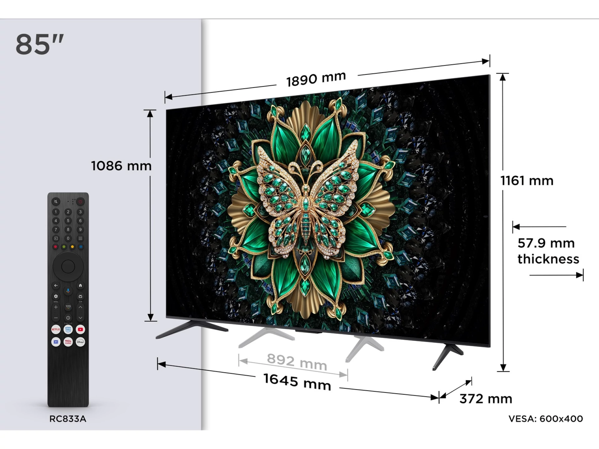 TCL 85"C6K 4K QD-Mini LED TV144Hz Google TV; Game Master;Dolby Atmos; Onkyo 2.1; HDR Premium;
