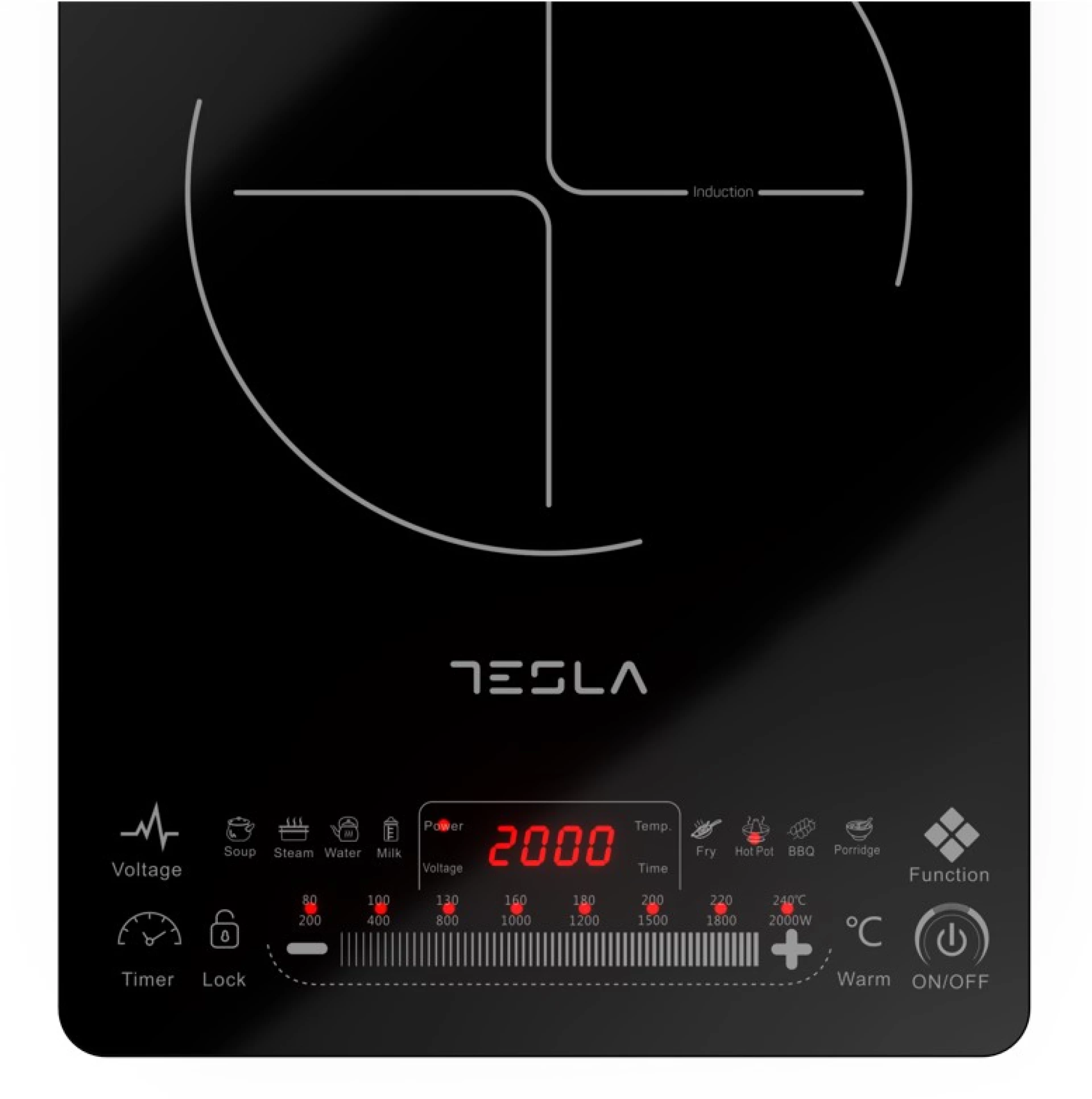 TESLA Indukcijski rešo IC400BSnaga 2000 W; Touch dugmići; 8 nivoa snage i temperature; 9 prog kuh