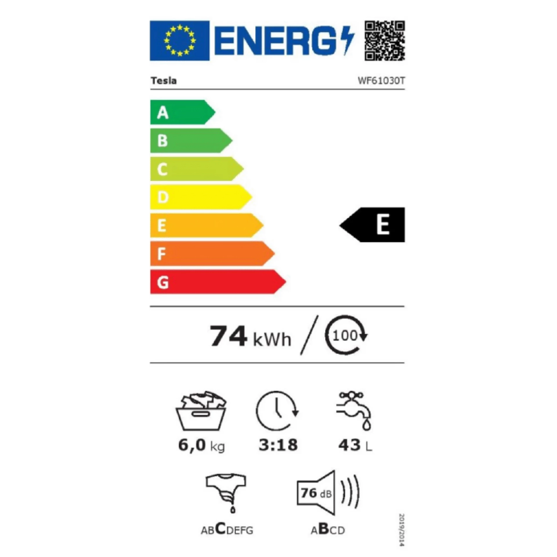 Tesla Mašina za veš, 1000 obrtaja, 6 kg veša, E - WF61030T