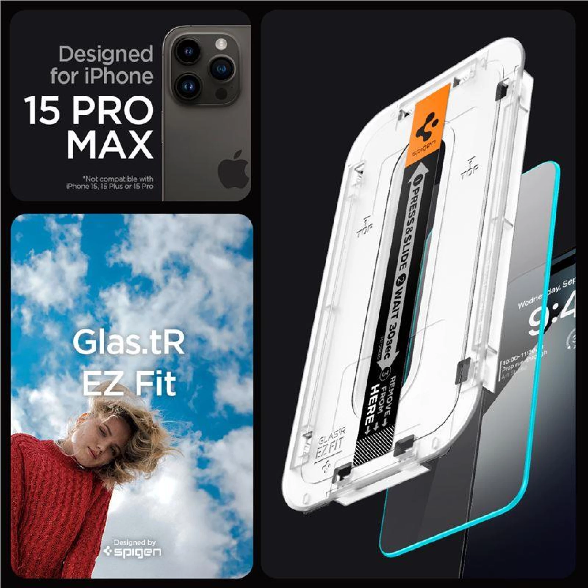 Zaštitno staklo SPIGEN GLAS.TR ”EZ FIT” 2-pack za iPhone 15 Pro Max transparent