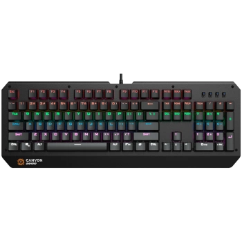 CANYON Wired multimedia gaming keyboard with lighting effect, 108pcs rainbow LED, Numbers 104keys, EN double injection layout, cable length 1.8M