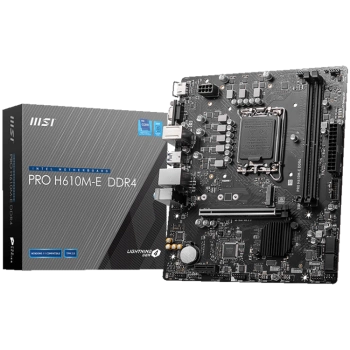 MSI PRO H610M-E DDR4, Micro-ATX, Socket 1700, Dual Channel DDR4 3200(OC)MHz, 1x PCIe x16 slots, 1x M.2 slots, 1x HDMI, 1 x VGA, 2x USB 3.2 Gen 1, 4x USB 2.0, 3Y