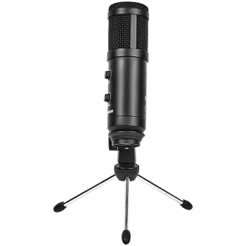 LORGAR Soner 313, Gaming Microphone, USB condenser microphone with Volume Knob & Echo Knob, Frequency Response: 80 Hz—17 kHz, including 1x Microphone, 1 x 2.5M USB Cable, 1 x Tripod Stand, dimensions: Ø47.4*158.2*48.1mm, weight: 243.0g, Black
