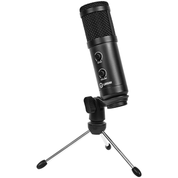 LORGAR Soner 313, Gaming Microphone, USB condenser microphone with Volume Knob & Echo Knob, Frequency Response: 80 Hz—17 kHz, including 1x Microphone, 1 x 2.5M USB Cable, 1 x Tripod Stand, dimensions: Ø47.4*158.2*48.1mm, weight: 243.0g, Black