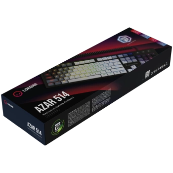 LORGAR Azar 514, Wired mechanical gaming keyboard, RGB backlight, 1680000 colour variations, 18 modes, keys number: 104, 50M clicks, linear dream switches, spring cable up to 3.4m, ABS plastic+metal, magnetic cover, 450*136*39mm, 1.17kg, white, EN layout