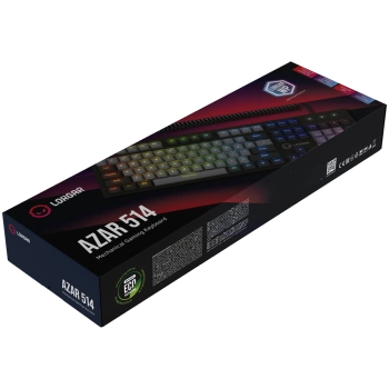 LORGAR Azar 514, Wired mechanical gaming keyboard, RGB backlight, 1680000 colour variations, 18 modes, keys number: 104, 50M clicks, linear dream switches, spring cable up to 3.4m, ABS plastic+metal, magnetic cover, 450*136*39mm, 1.17kg, black, EN layout