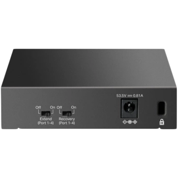 TP-Link LS105LP 5-Port 10/100 Mbps Desktop Switch with 4-Port PoE, 4× 10/100 Mbps PoE Ports, 1× 10/100 Mbps Non-PoE Port, 802.3af, 41 W PoE Power, Desktop Steel Case, Extend Mode for 250m PoE Transmitting, PoE Auto Recovery, Plug and Play