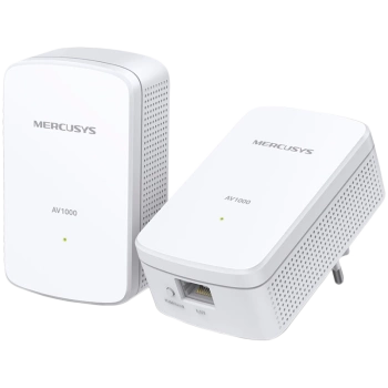 Mercusys MP500KIT AV1000 Gigabit Powerline Starter Kit, 1000 Mbps High-Speed, Advanced HomePlug AV2, 1 x Gigabit Port, Power Saving, Range : 300 Meters over electrical circuit, Powerline Security: 128-bit AES, Plug and Play