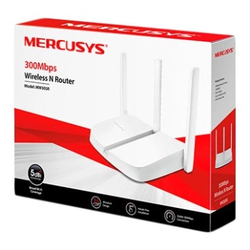 Mercusys MW305R 300Mbps Wireless N Router, 1 x 10/100 WAN Port + 3 x 10/100 LAN Ports, 3 x 5 dBi fixed omni directional antennas, WDS bridge,IPv4,IPv6,Dynamic DNS,DHCP,Port Forwarding,2.4GHz guest network,Mercusys App,IP and MAC address binding
